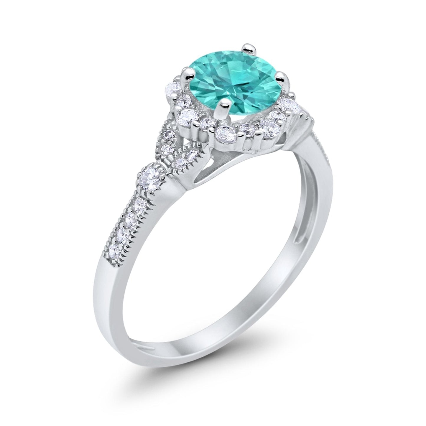 Floral Art Deco Engagement Ring Simulated Paraiba Tourmaline CZ