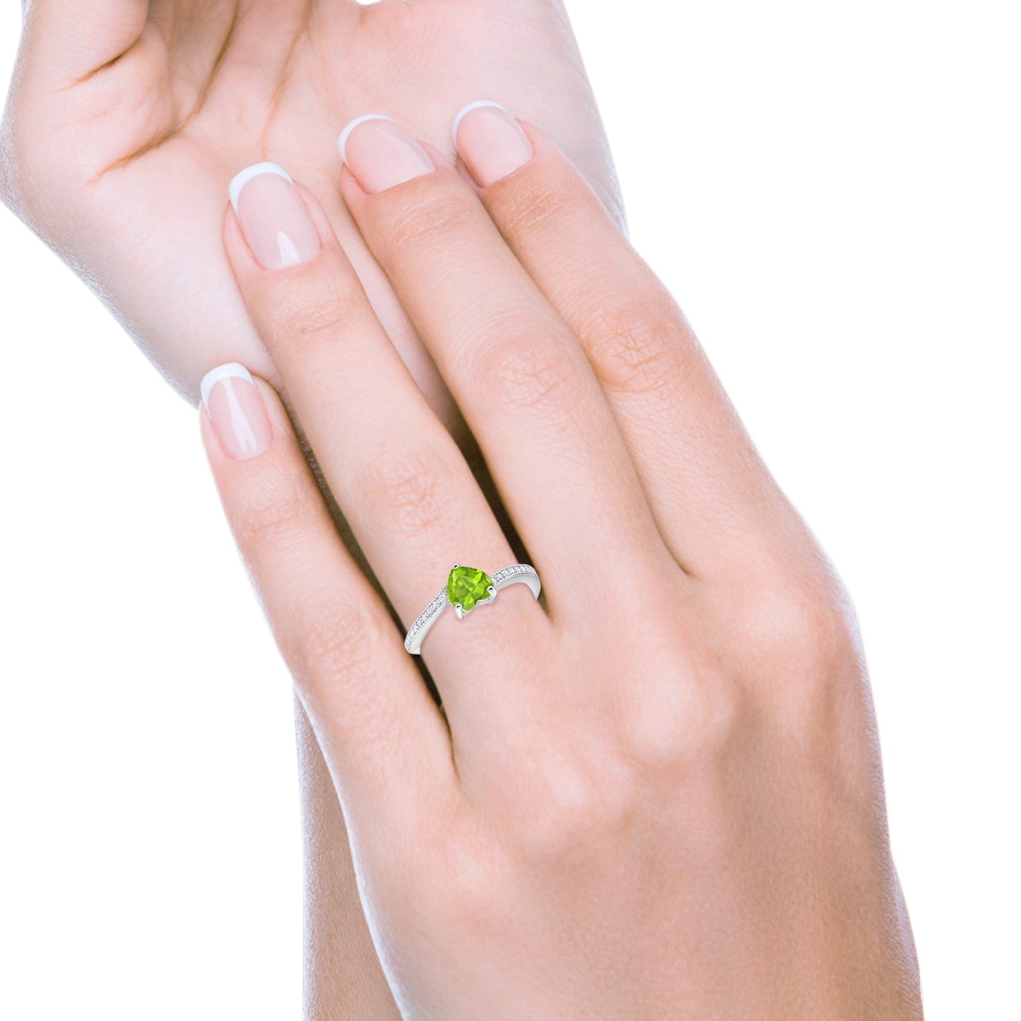 Heart Promise Ring Round Simulated Peridot CZ