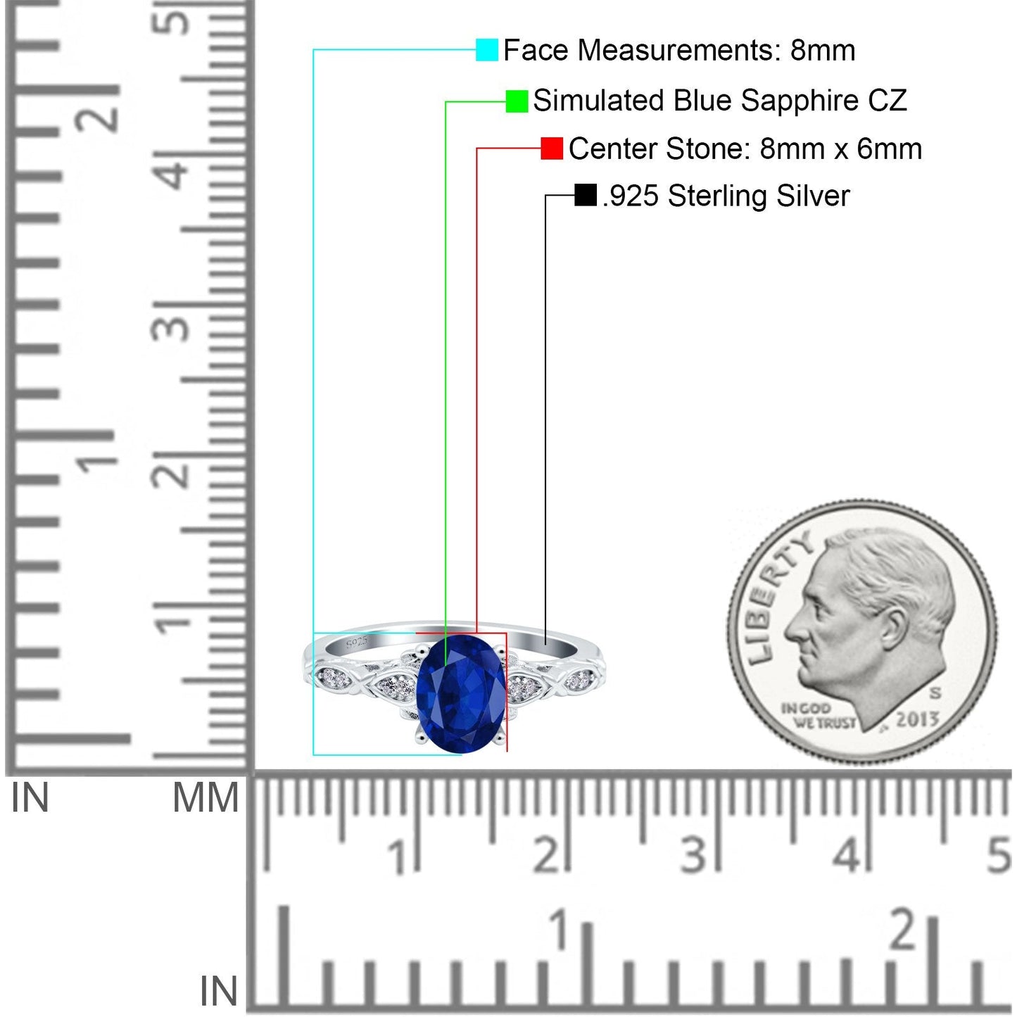 Art Deco Oval Engagement Simulated Blue Sapphire CZ