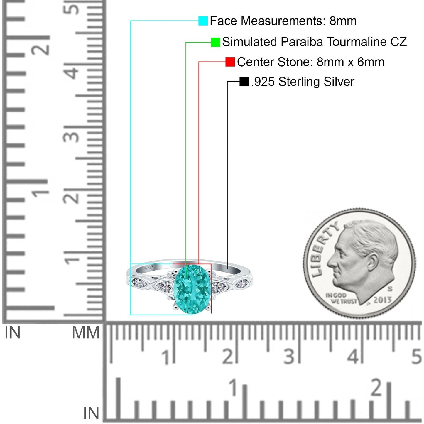 Art Deco Oval Engagement Simulated Paraiba Tourmaline CZ