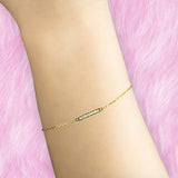 14K Gold 7" Trendy 0.09ct Round Natural Diamond Bar Bracelet