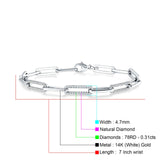 14K Gold 7" Link Chain Paperclip Bracelet Round Natural Diamond