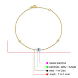 14K Gold 7" Link Chain Evil Eye Bracelet Round Natural Diamond