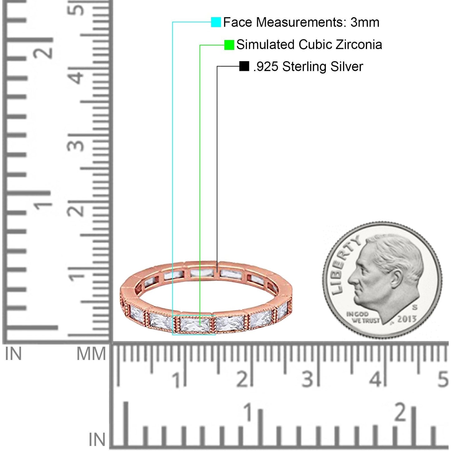 Baguette Full Eternity Wedding Ring Rose Tone, Simulated CZ