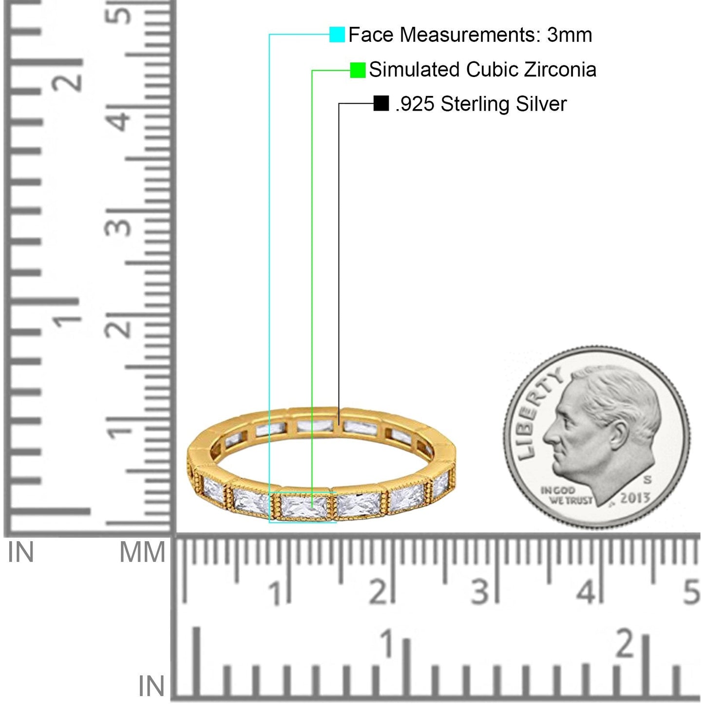 Baguette Full Eternity Wedding Band Yellow Tone, Simulated CZ