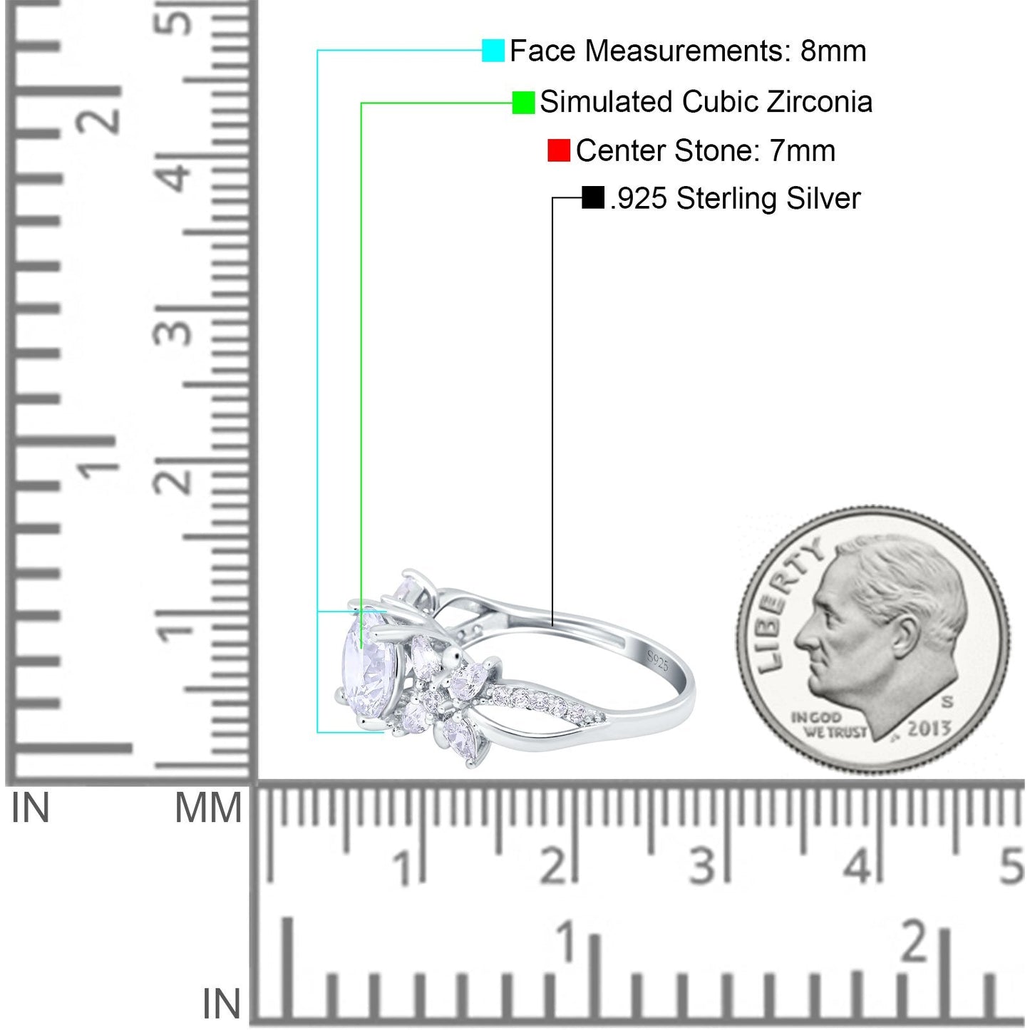 Art Deco Wedding Bridal Ring Round Simulated Cubic Zirconia