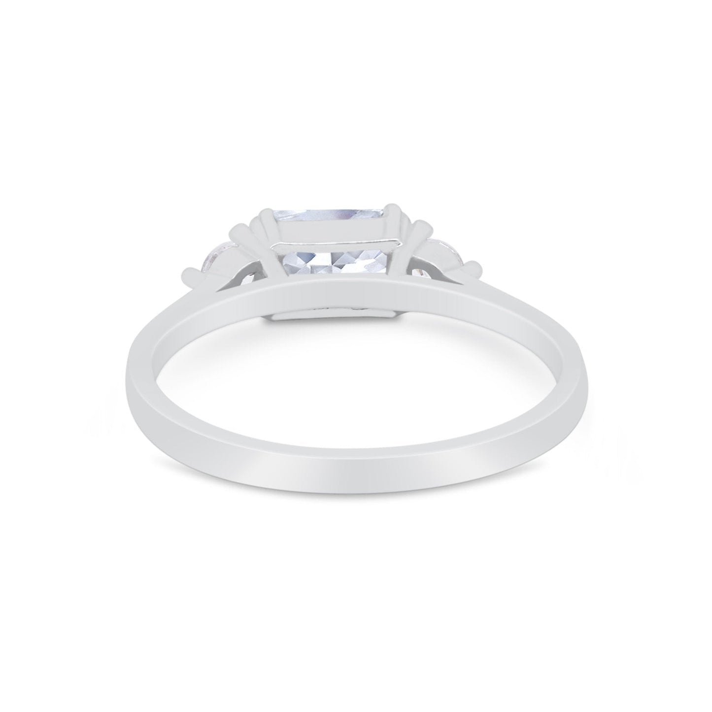 Three Stone Wedding Ring Emerald Cut Round Simulated CZ