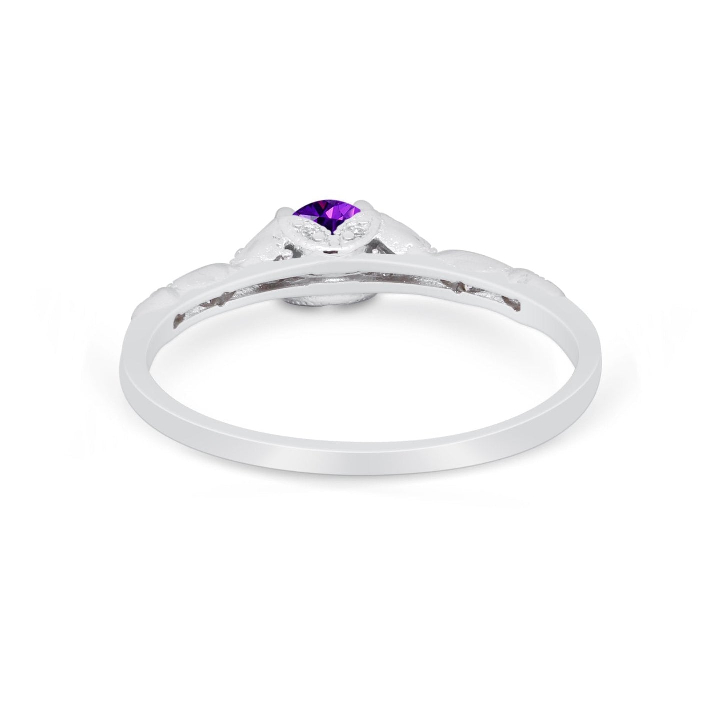 Petite Dainty Art Deco Round Simulated Amethyst CZ Engagement Ring