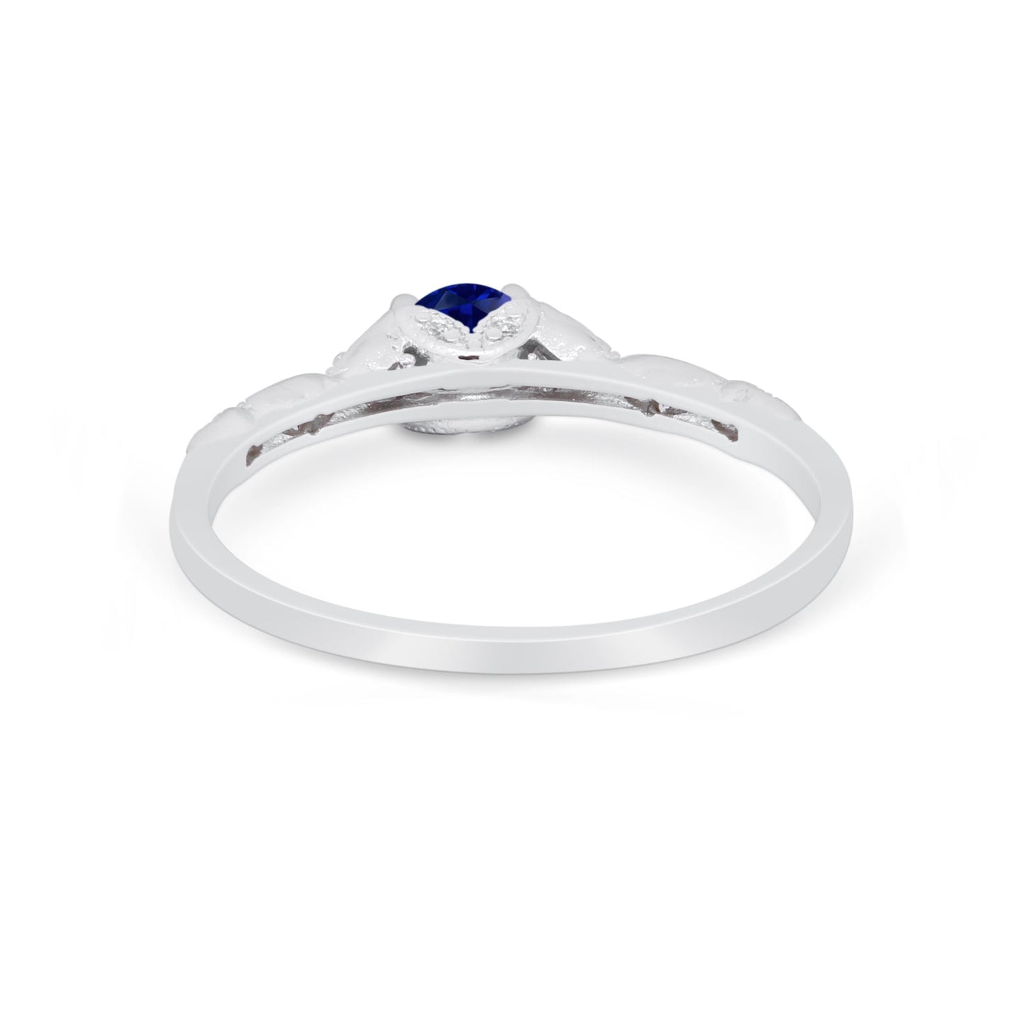 Petite Dainty Art Deco Round Simulated Blue Sapphire CZ Wedding Ring