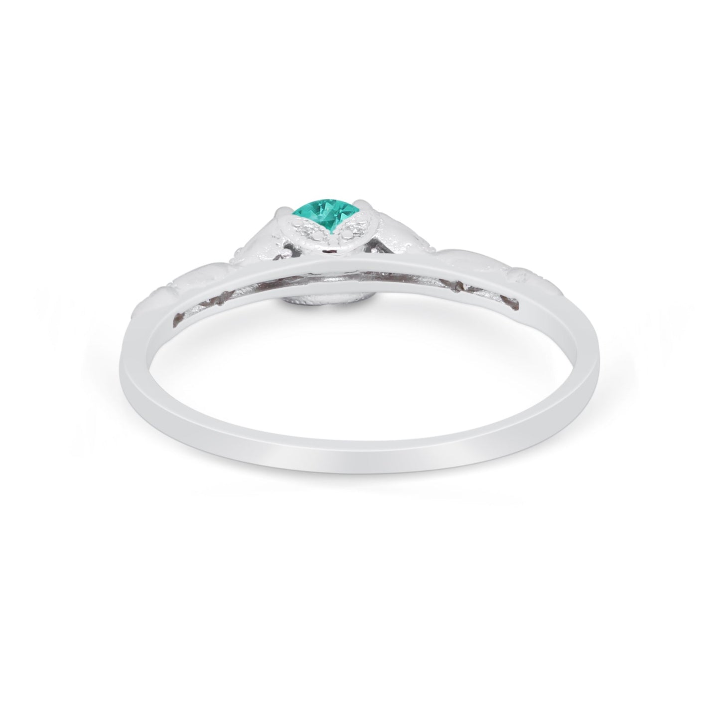 Petite Dainty Art Deco Round Simulated Paraiba Tourmaline CZ Wedding Ring