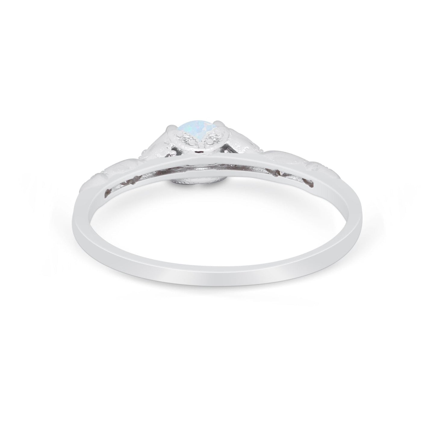 Petite Dainty Round Lab Created White Opal Wedding Ring