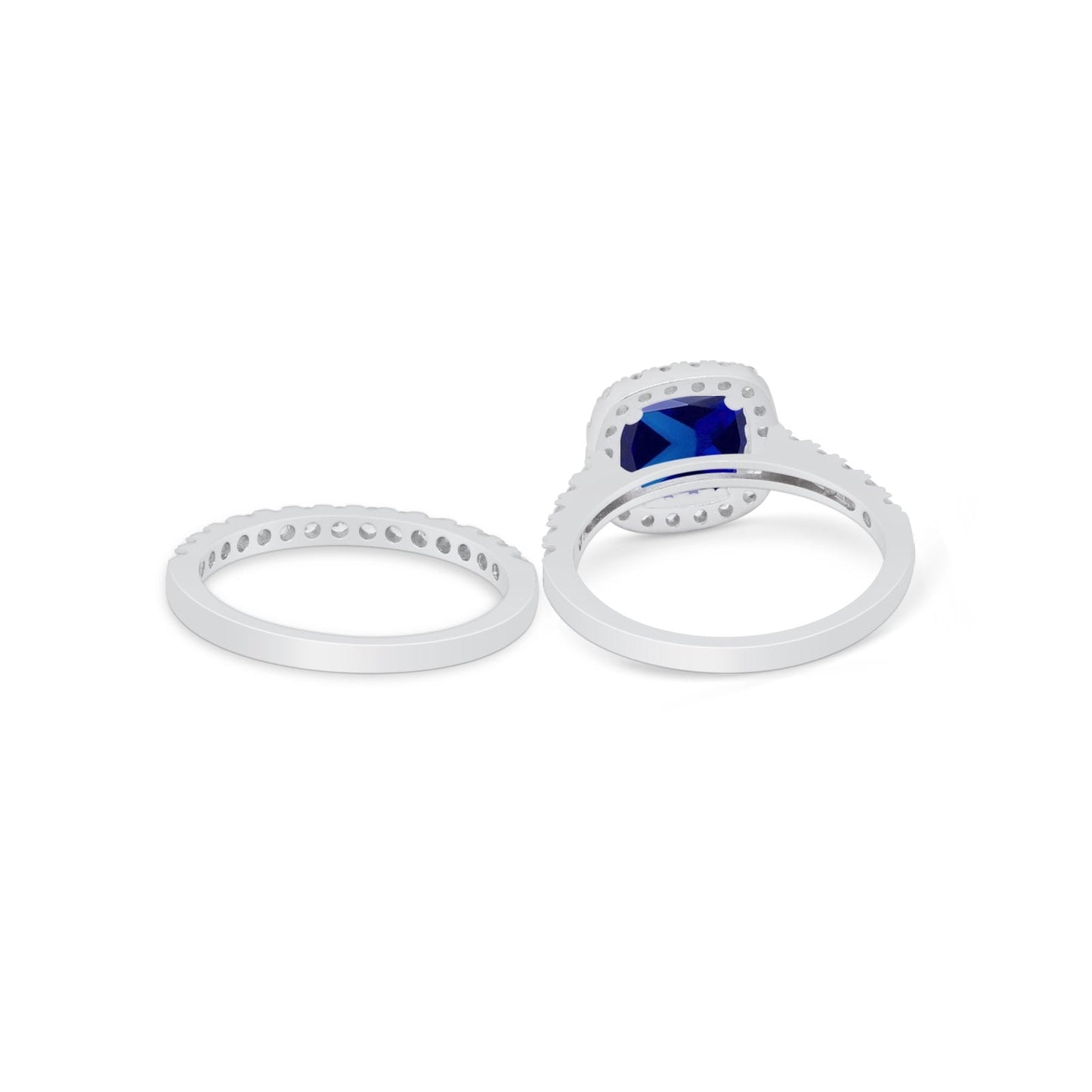 Two Piece Cushion Art Deco Wedding Ring Simulated Blue Sapphire CZ