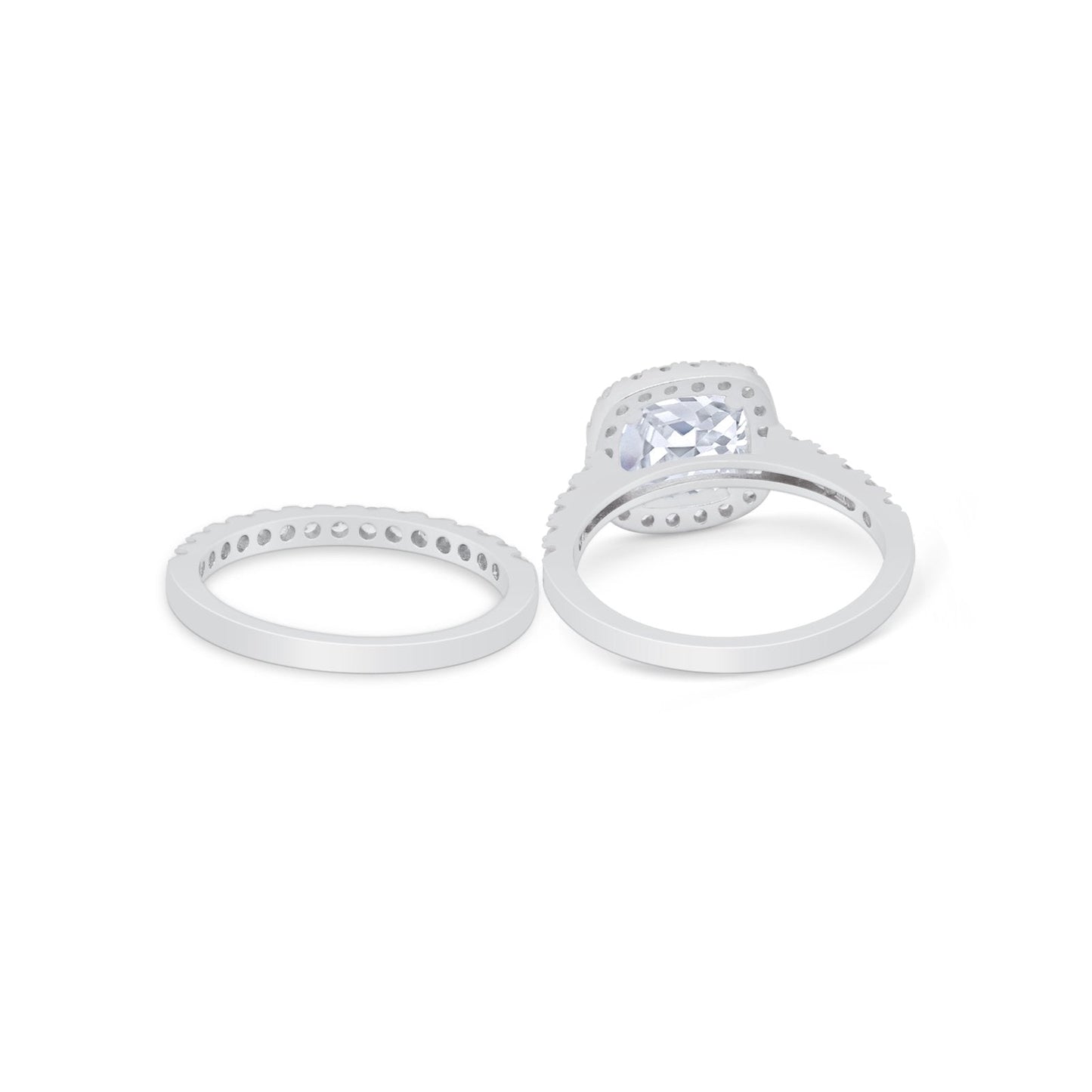 Cushion Cut Wedding Ring Band Round Simulated Cubic Zirconia