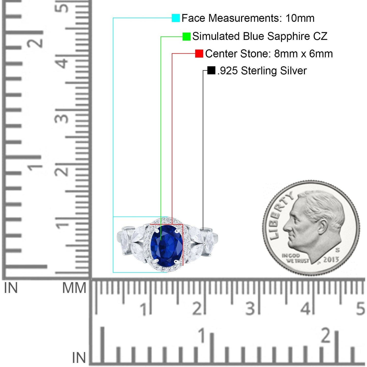 Oval Art Deco Simulated Blue Sapphire CZ Engagement Ring