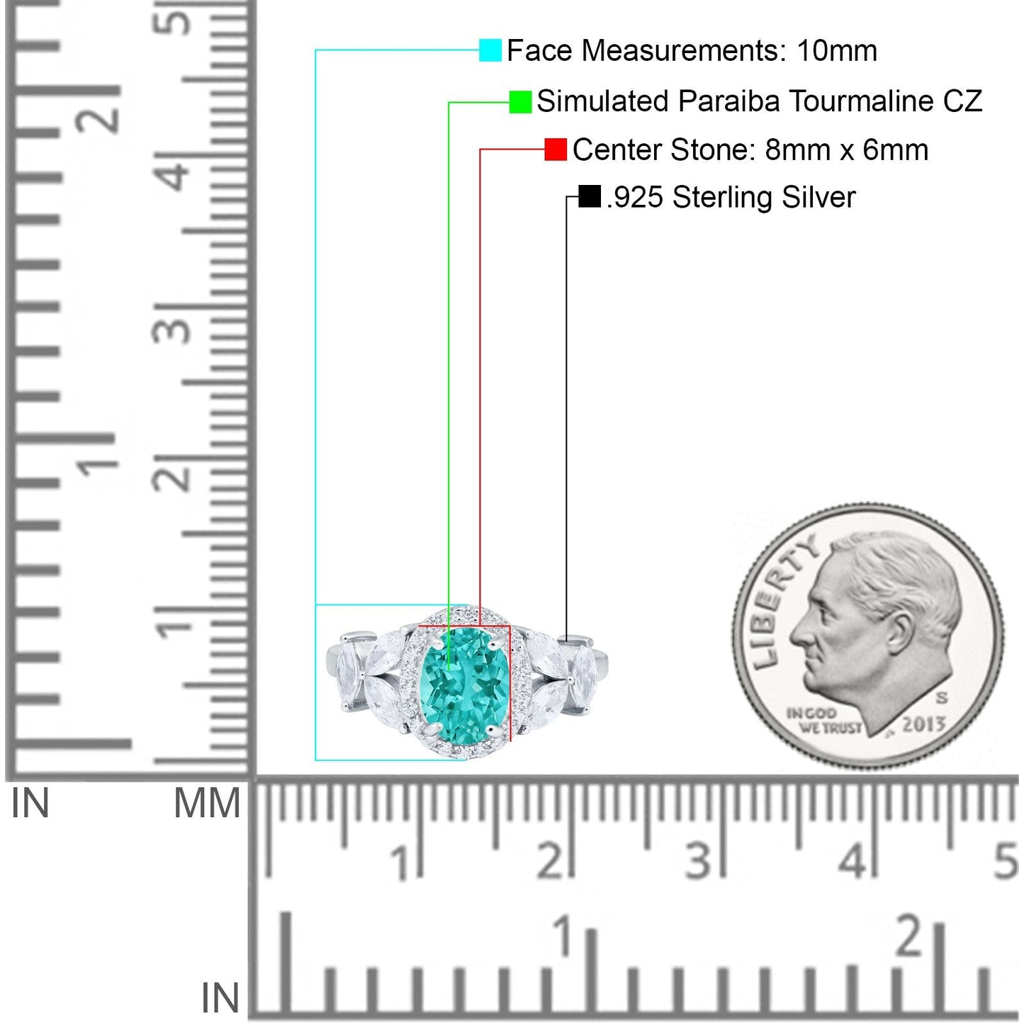 Oval Art Deco Simulated Paraiba Tourmaline CZ Engagement Ring