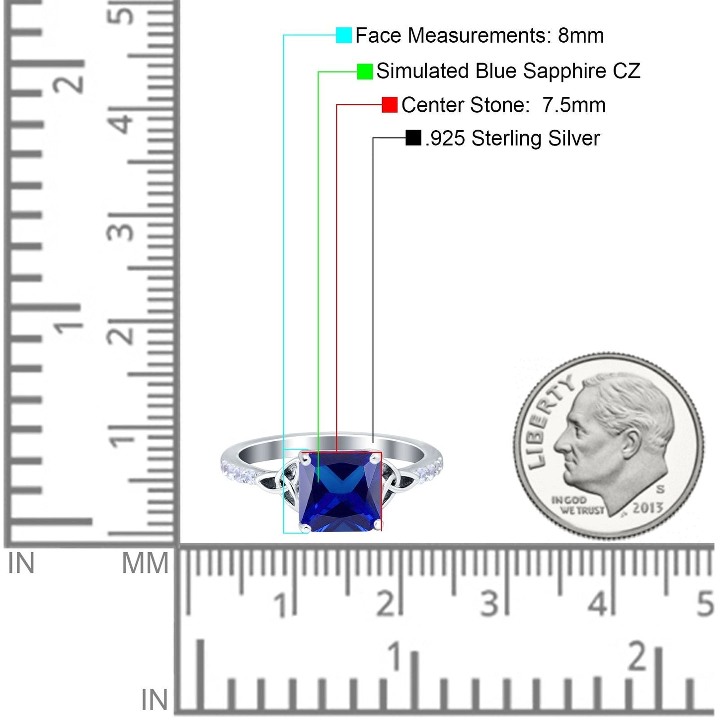 Cushion Cut Celtic Wedding Ring Simulated Blue Sapphire CZ