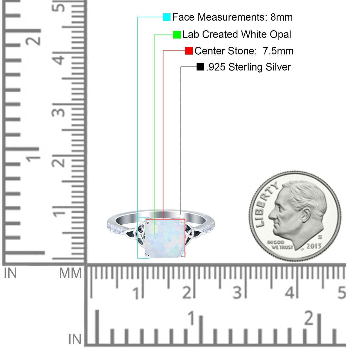 Cushion Cut Celtic Lab Created White Opal Wedding Ring