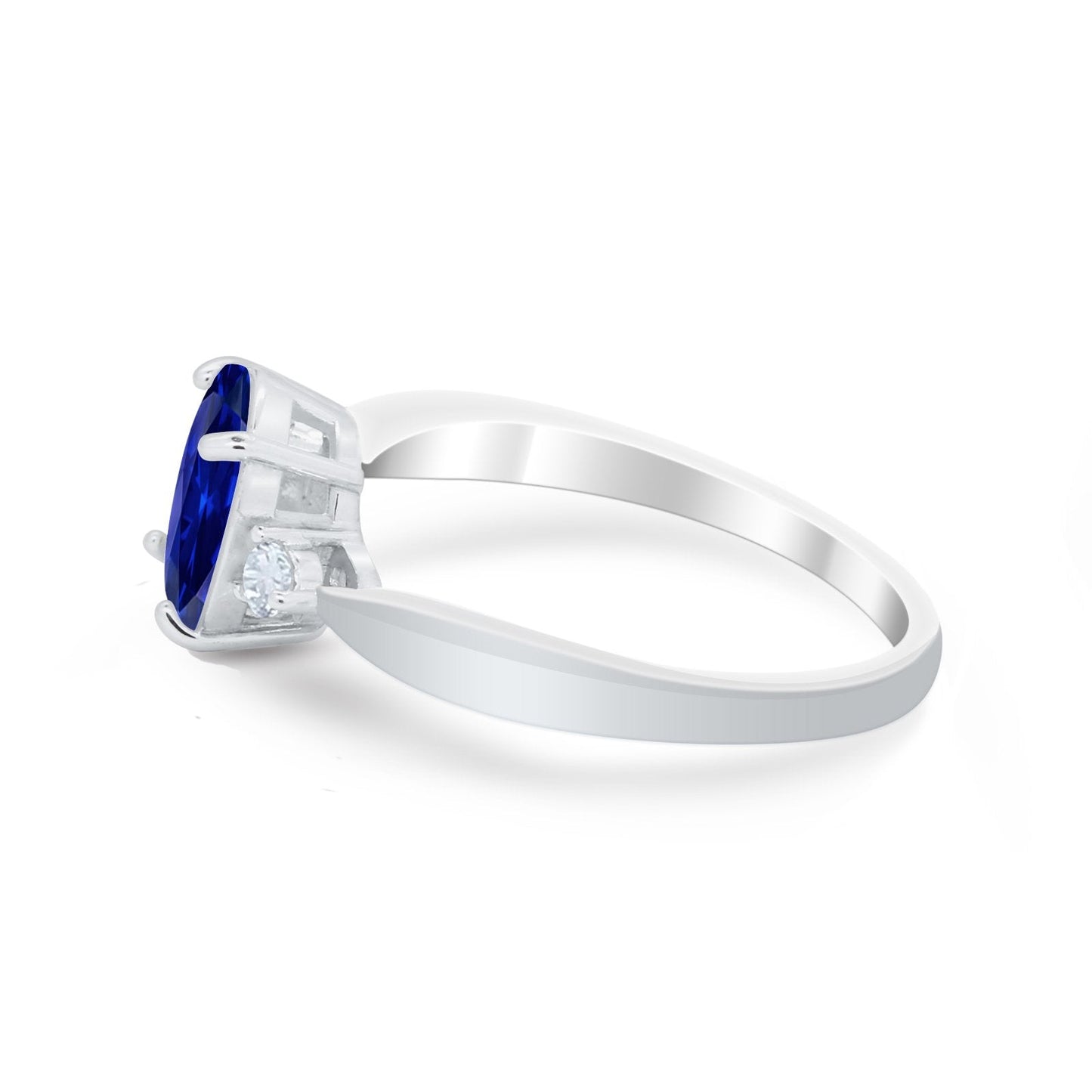 Three Stone Oval Engagement Ring Simulated Blue Sapphire CZ