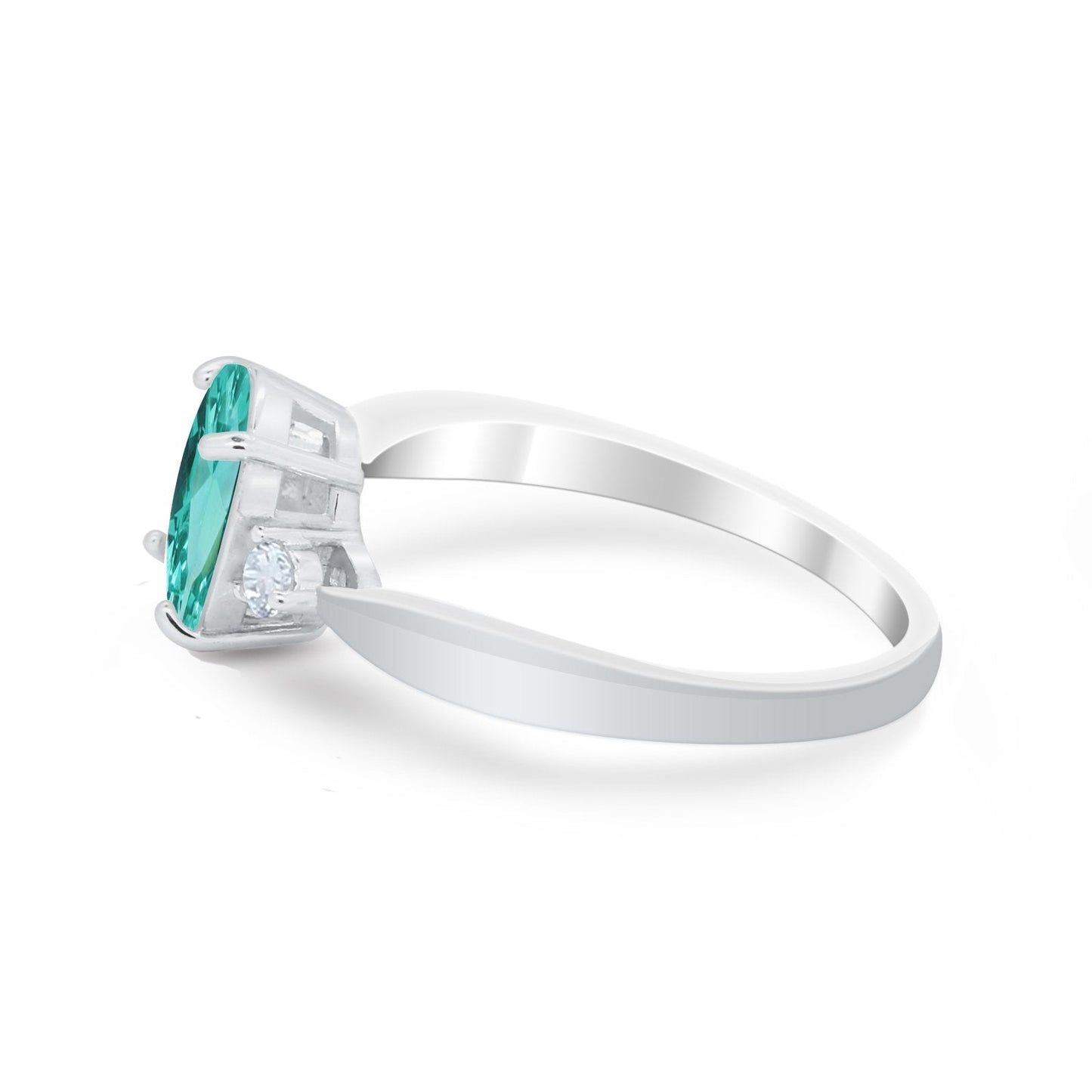 Three Stone Oval Engagement Ring Simulated Paraiba Tourmaline CZ