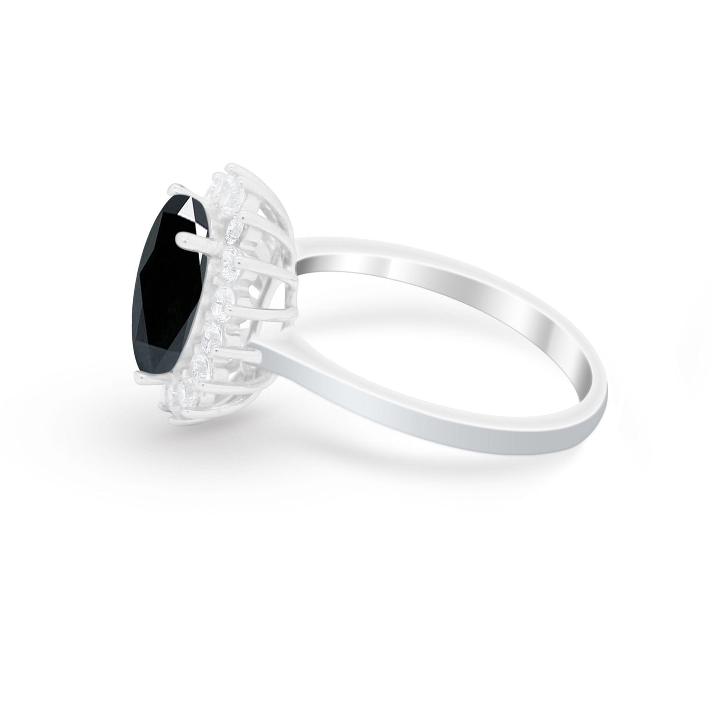 Floral Halo Oval Wedding Ring Simulated Black CZ