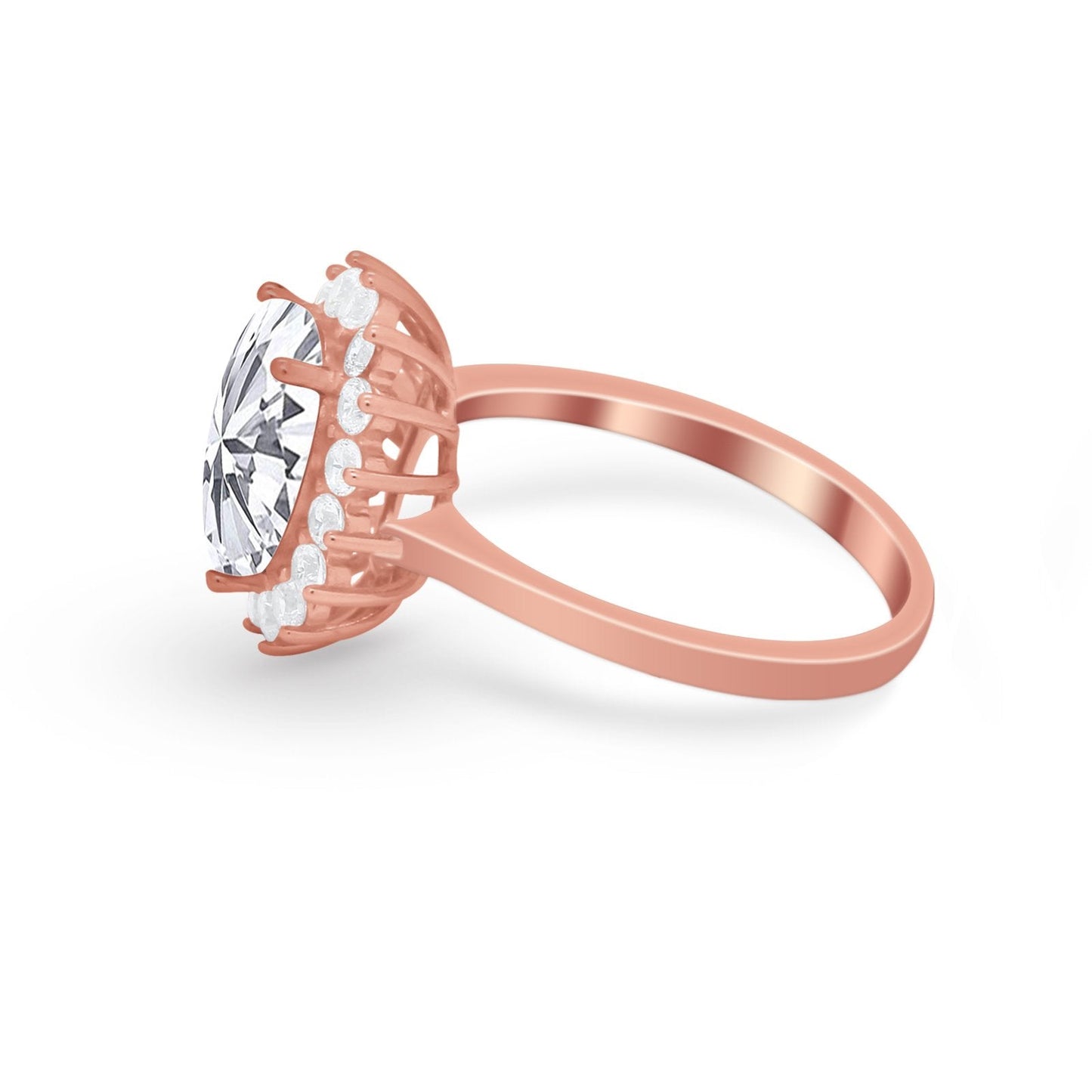 Floral Halo Oval Wedding Ring Rose Tone, Simulated Cubic Zirconia