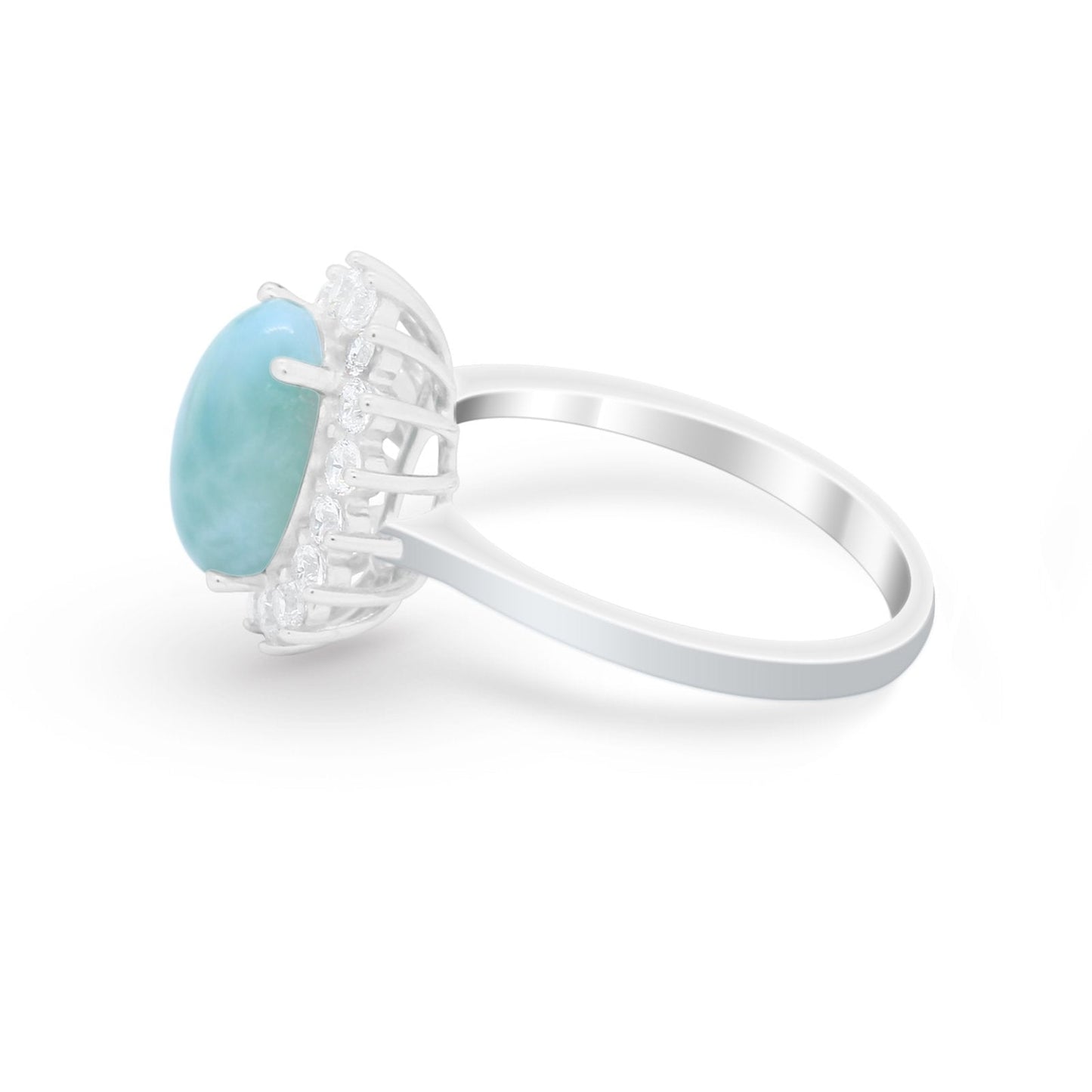 Floral Halo Oval Wedding Engagement  Simulated Larimar CZ Ring