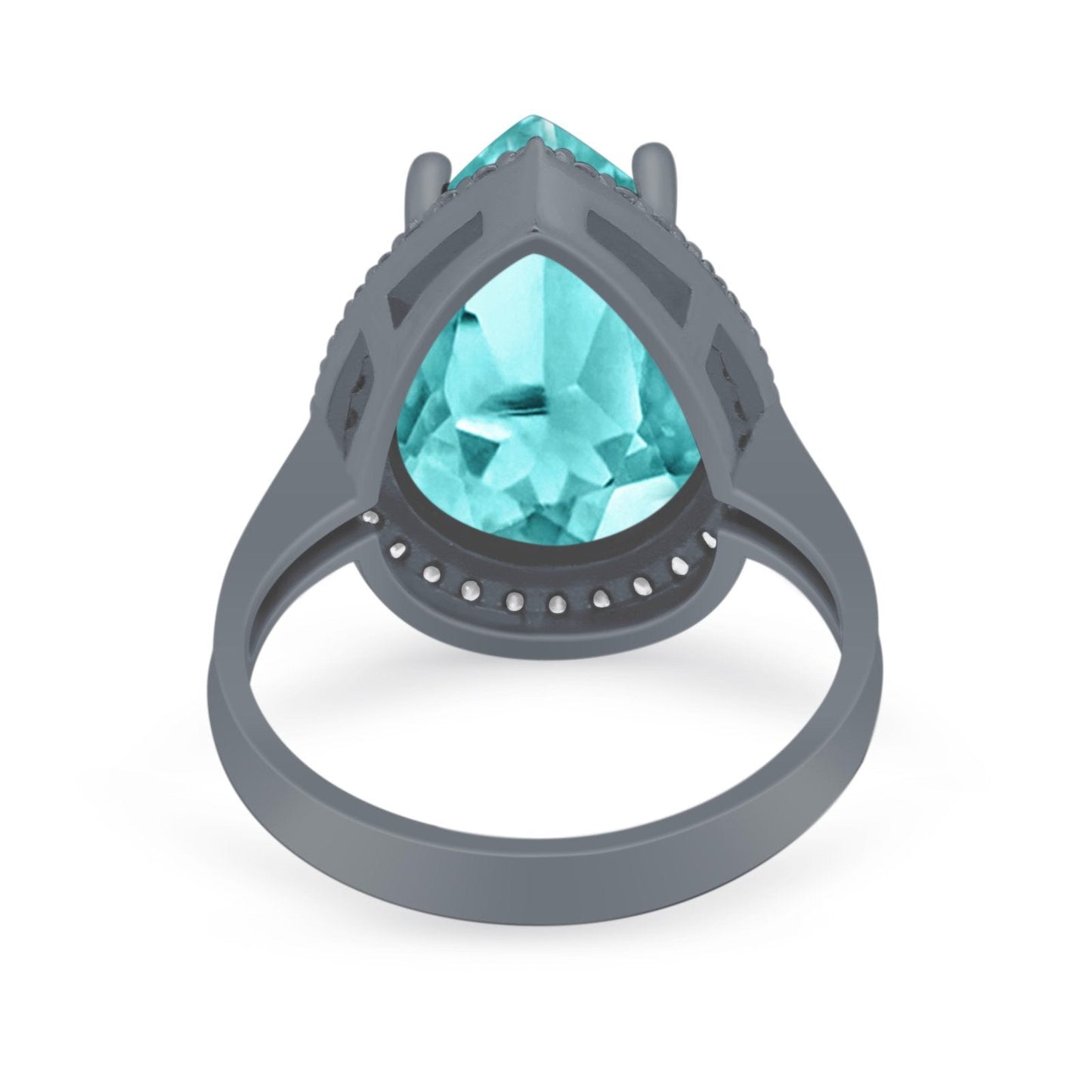 Teardrop Cocktail Black Tone, Paraiba Tourmaline CZ Engagement Ring