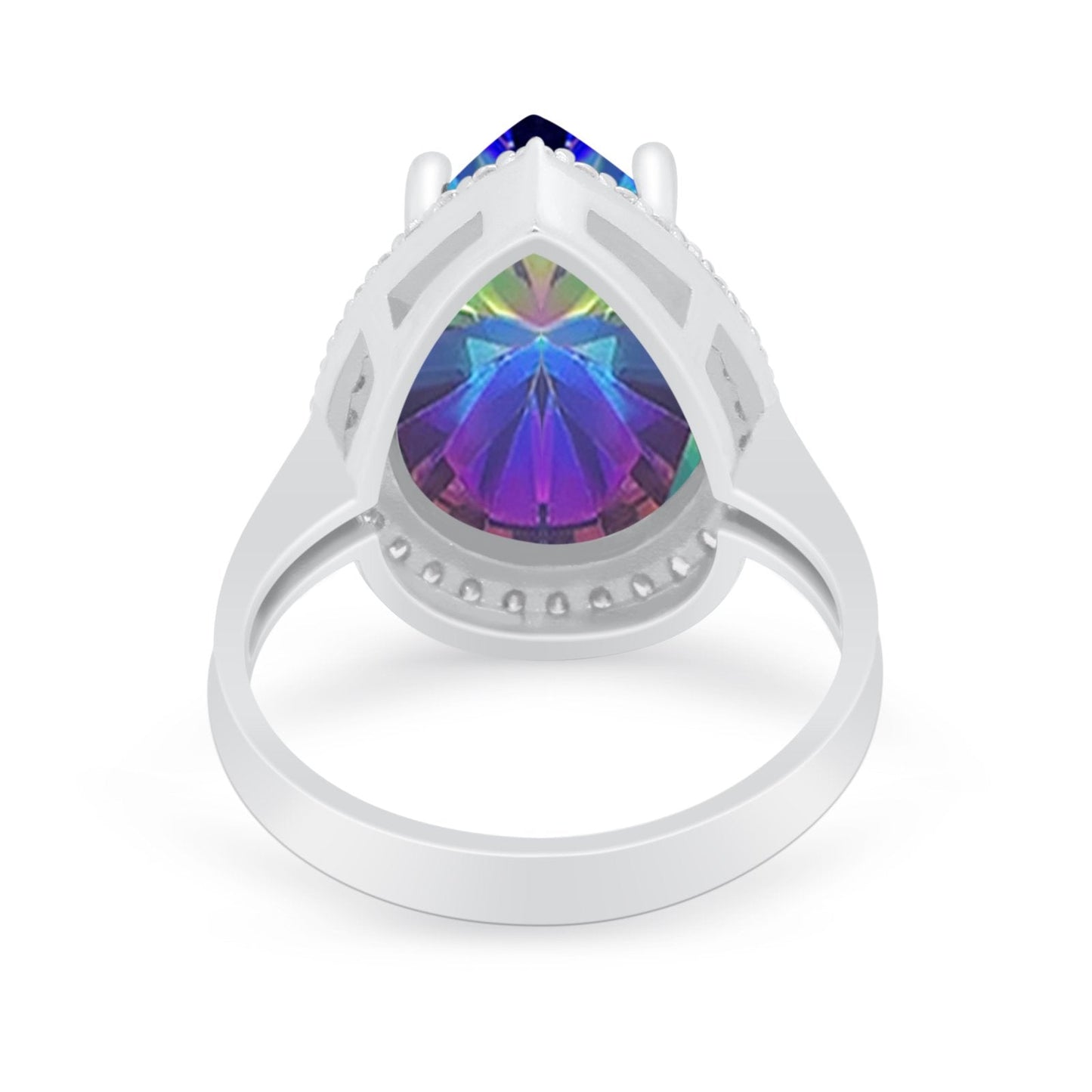 Teardrop Cocktail Simulated Rainbow CZ Bridal Ring