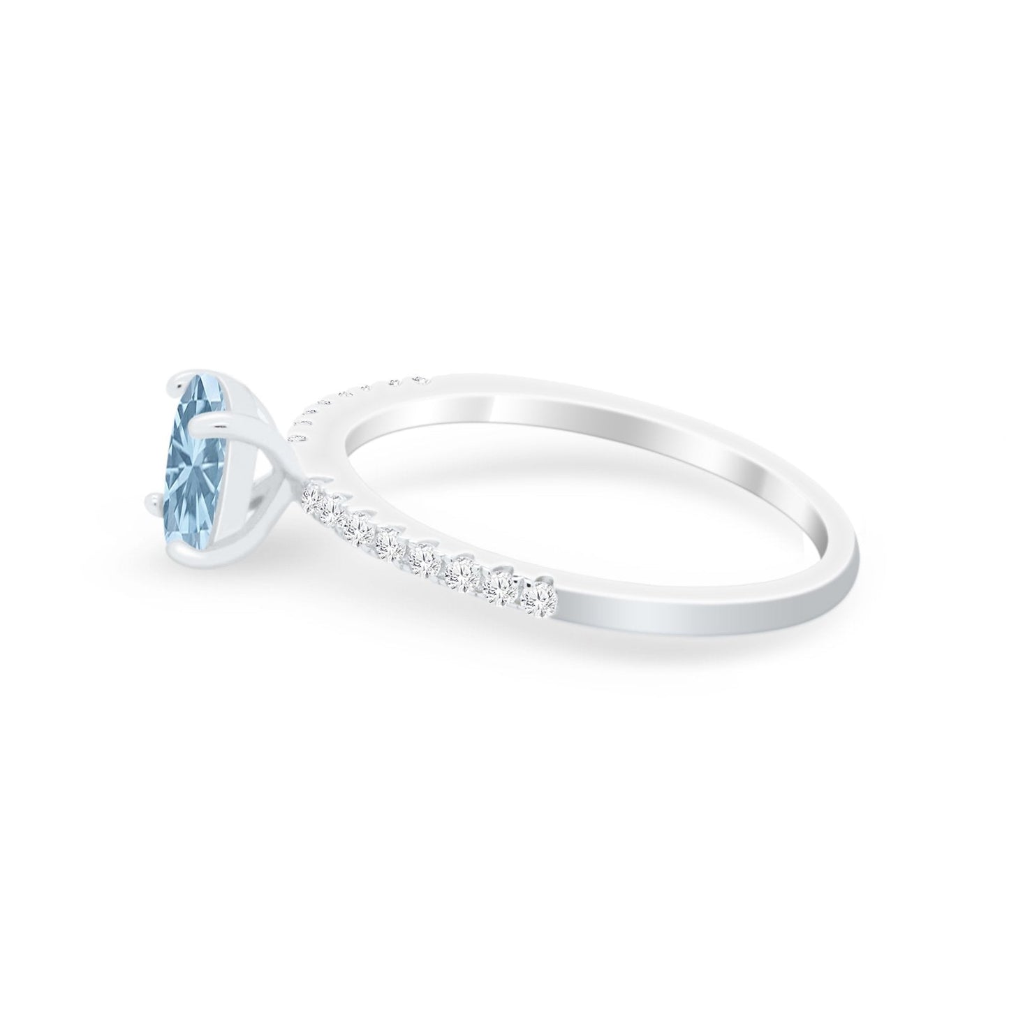 Solitaire Accent Oval Engagement Ring Simulated Aquamarine CZ