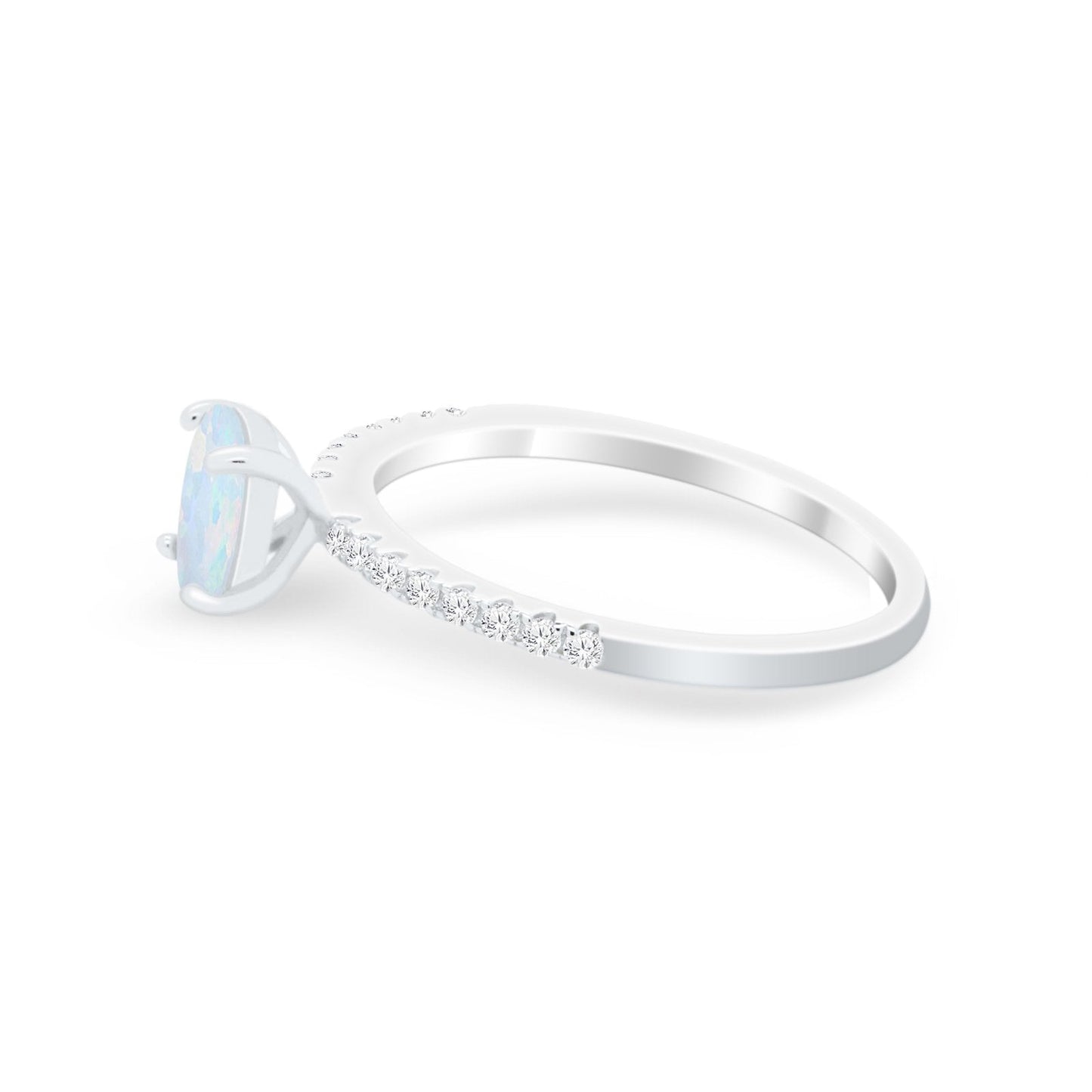 Solitaire Accent Wedding Ring Lab Created White Opal