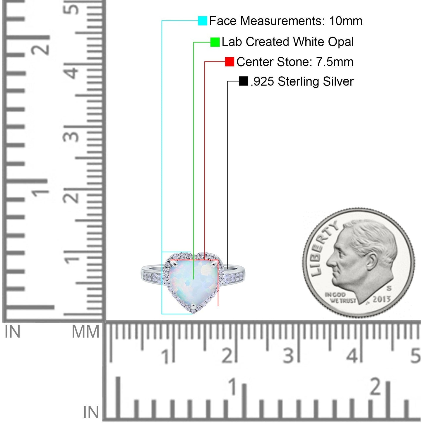 Halo Heart Promise Ring Lab Created White Opal