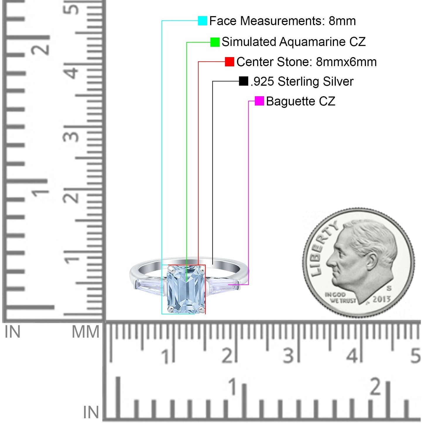 Art Deco Wedding Ring Emerald Cut Simulated Aquamarine CZ