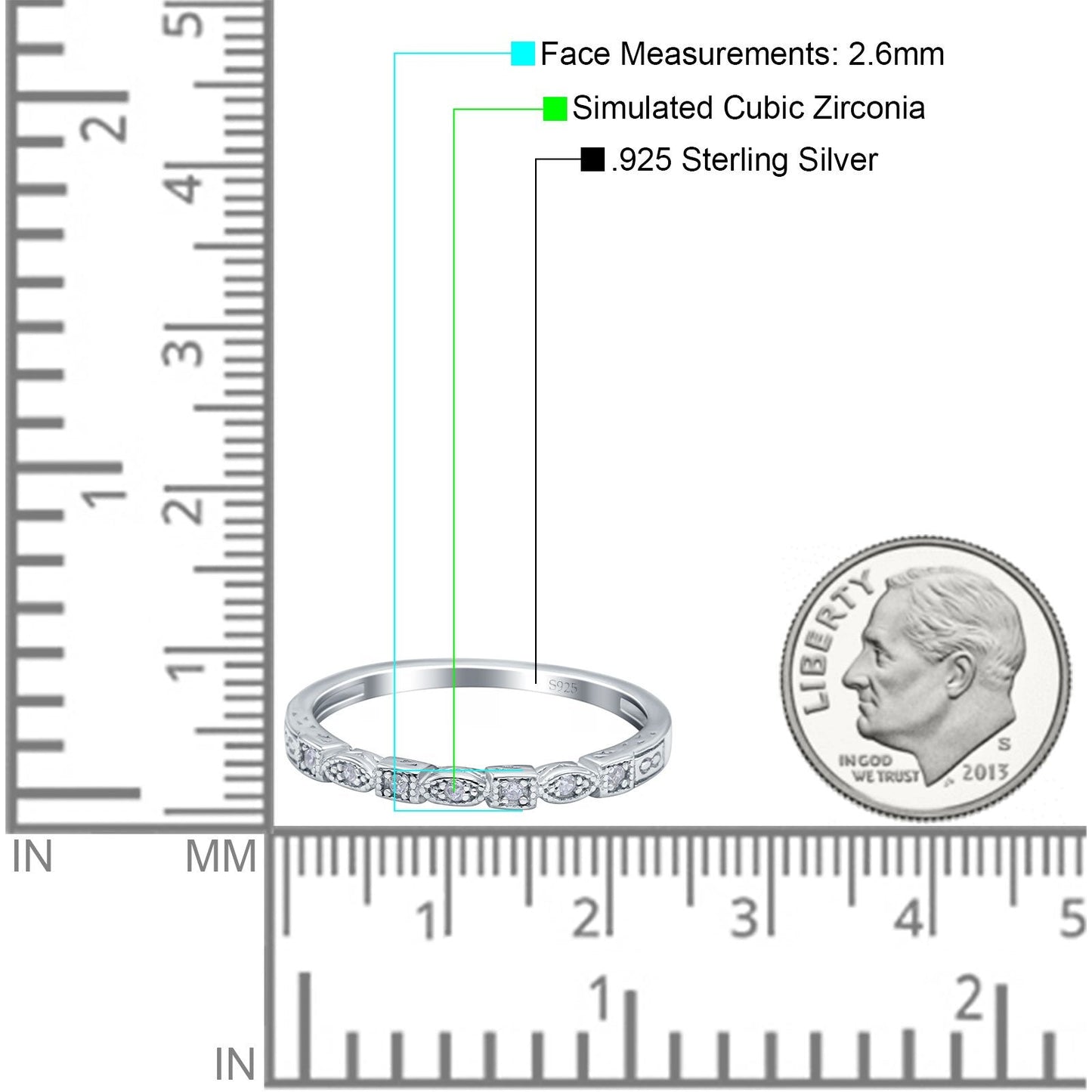 Half Eternity Wedding Band Round Simulated Cubic Zirconia Ring