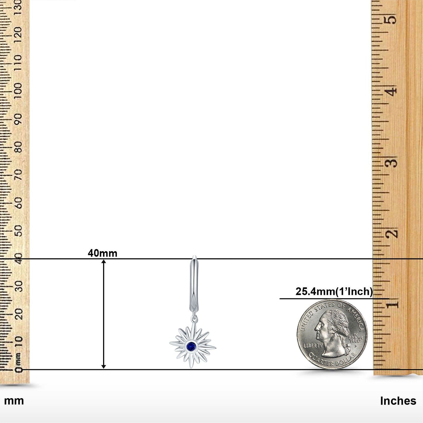 Starburst Hoop Huggie Design Simulated Blue Sapphire CZ LeverBack Earrings