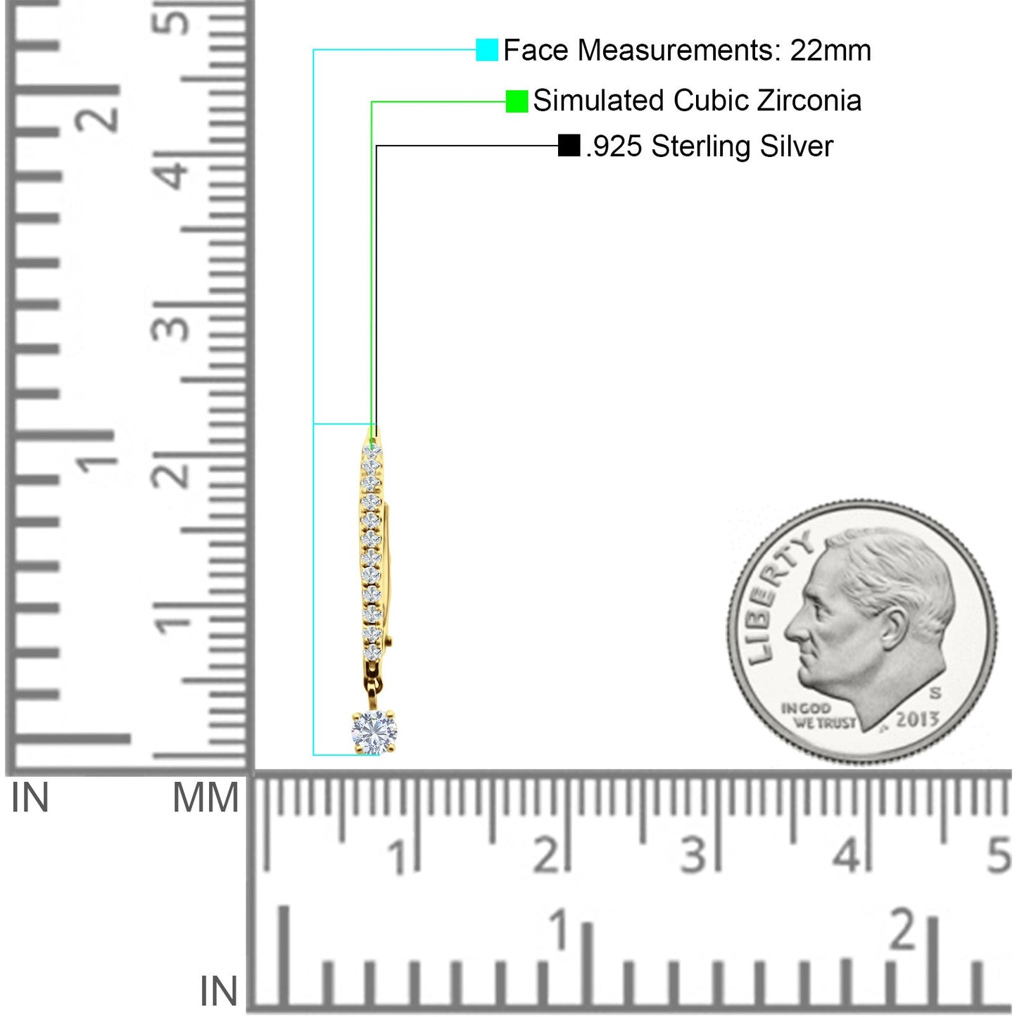Round CZ Dangle Hoop Leverback Earrings Yellow Tone