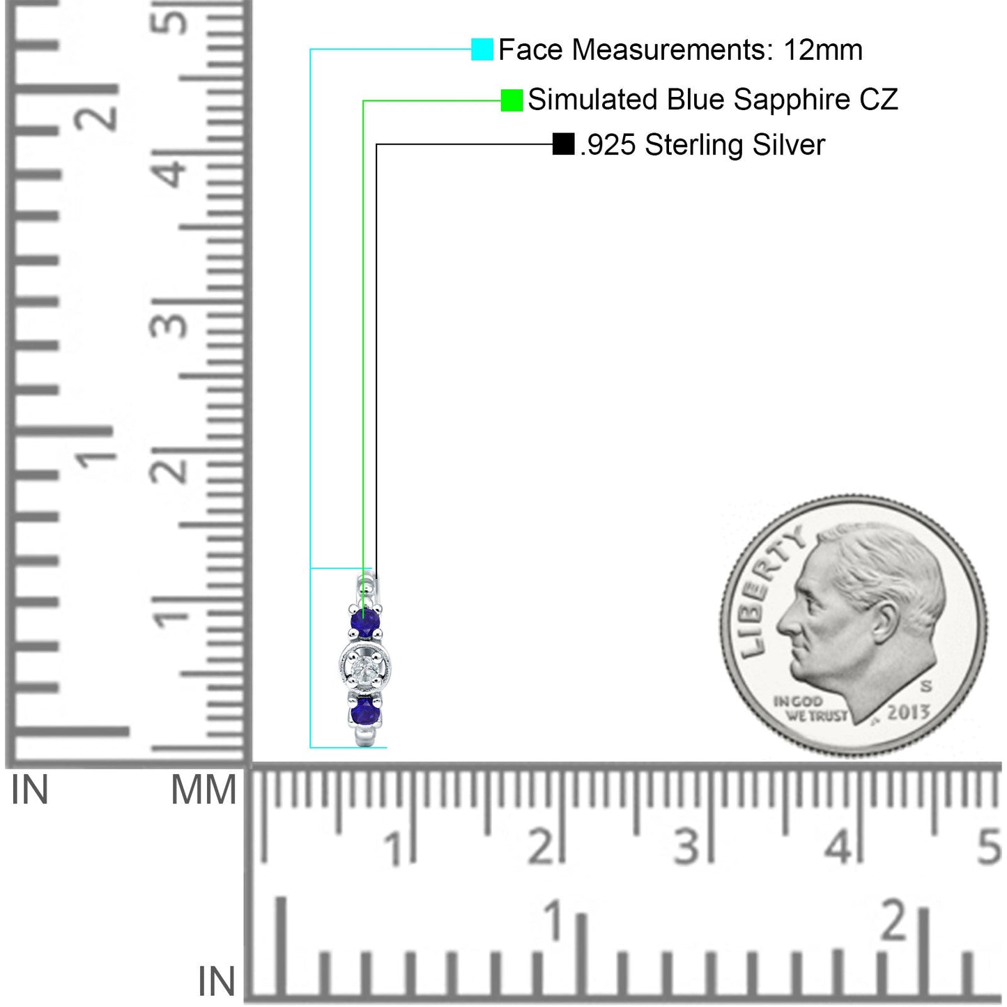 Round CZ & Blue Sapphire CZ Trio Huggie Hoop Earrings