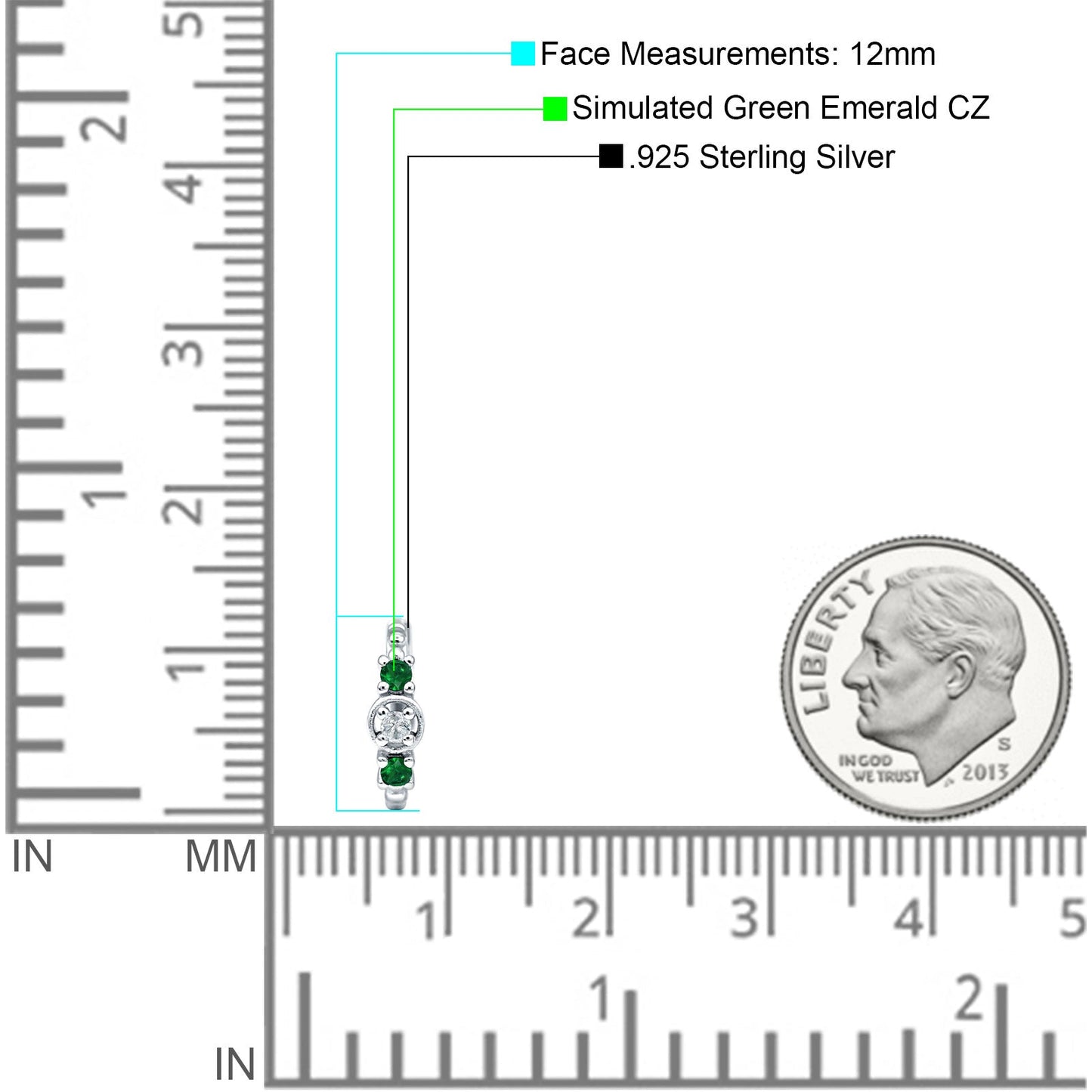 Round CZ & Green Emerald CZ Trio Huggie Hoop Earrings