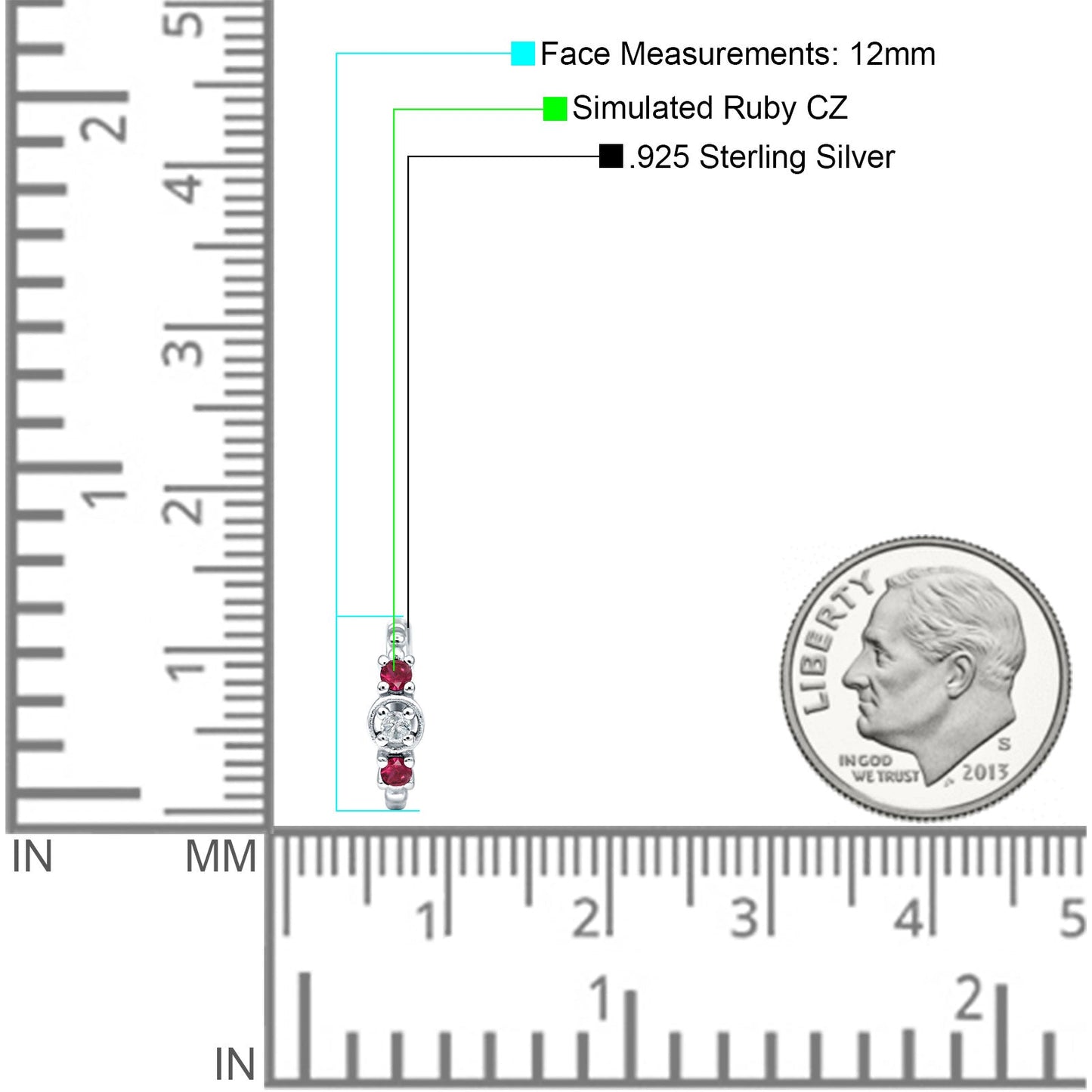 Round CZ & Ruby CZ Trio Huggie Hoop Earrings