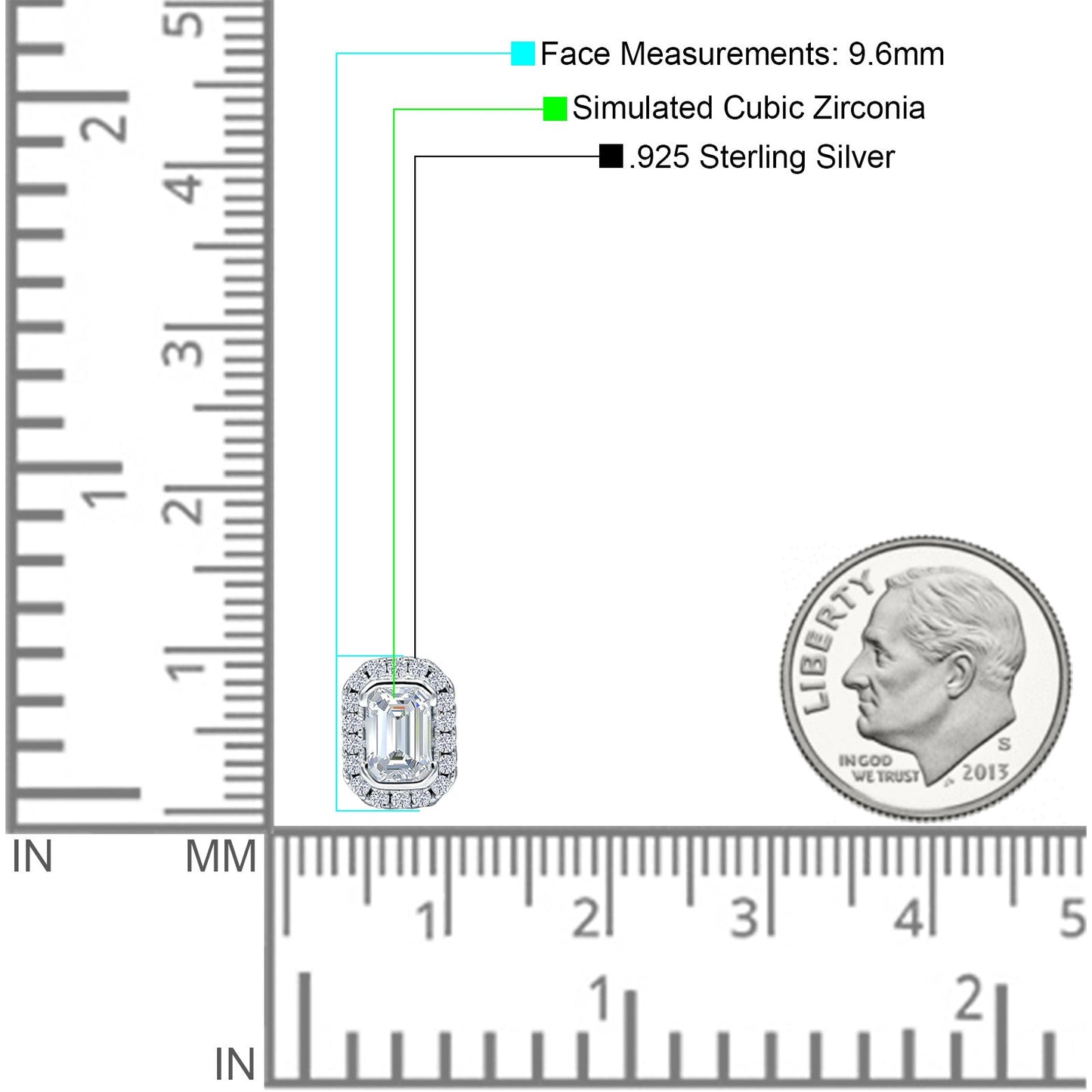 Emerald Cut CZ Halo Stud Earrings