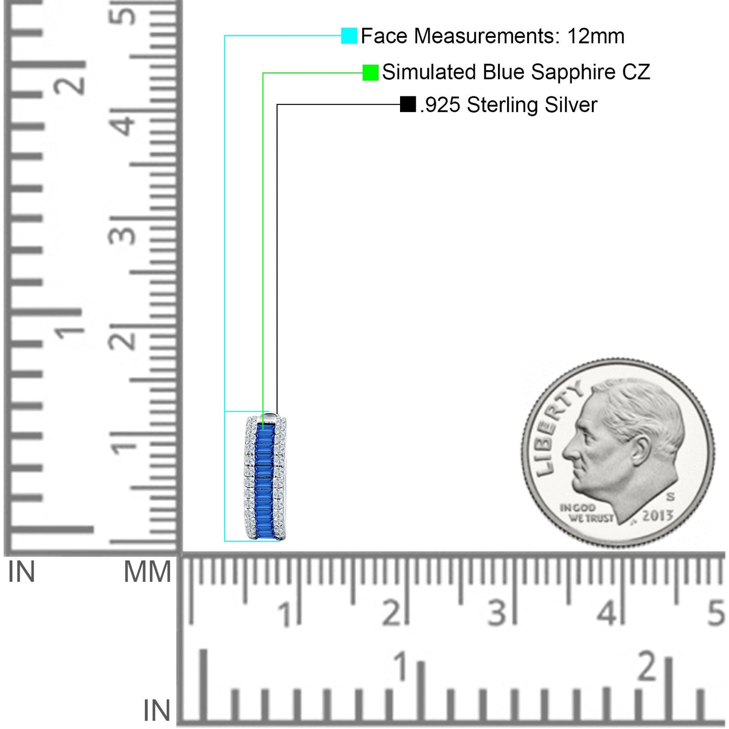 Emerald Cut Blue Sapphire CZ Hoop Earrings