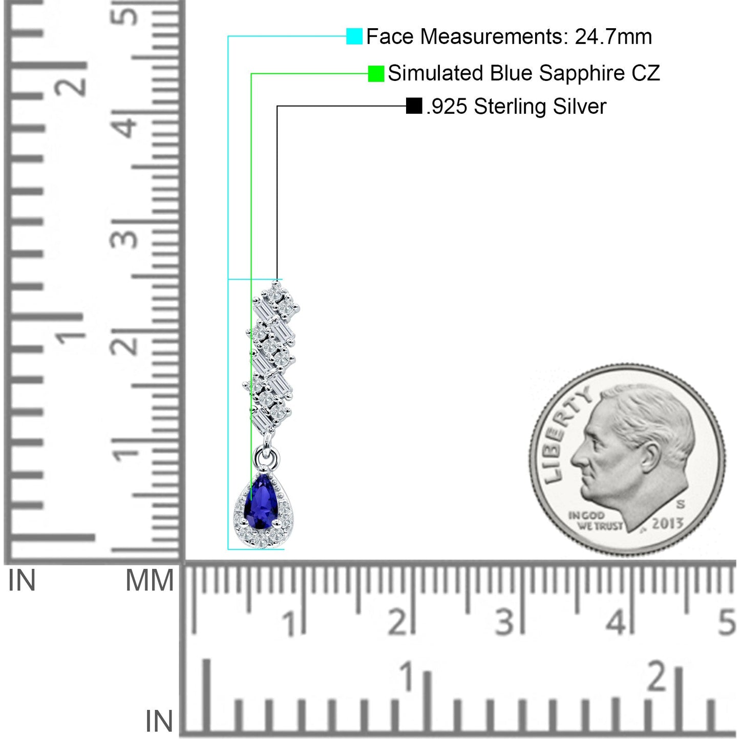 Dangle Pear Stud Earrings Blue Sapphire CZ