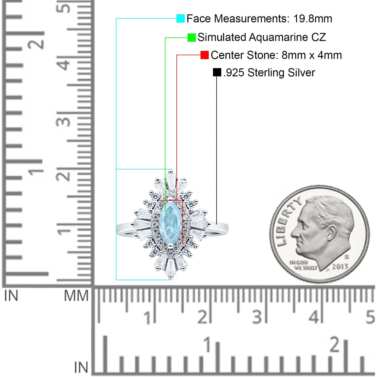 Art Deco Marquise Engagement Ring Simulated Aquamarine