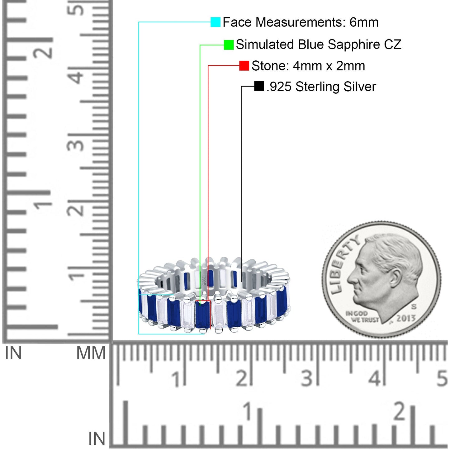 Emerald Cut Full Eternity Ring Blue Sapphire CZ