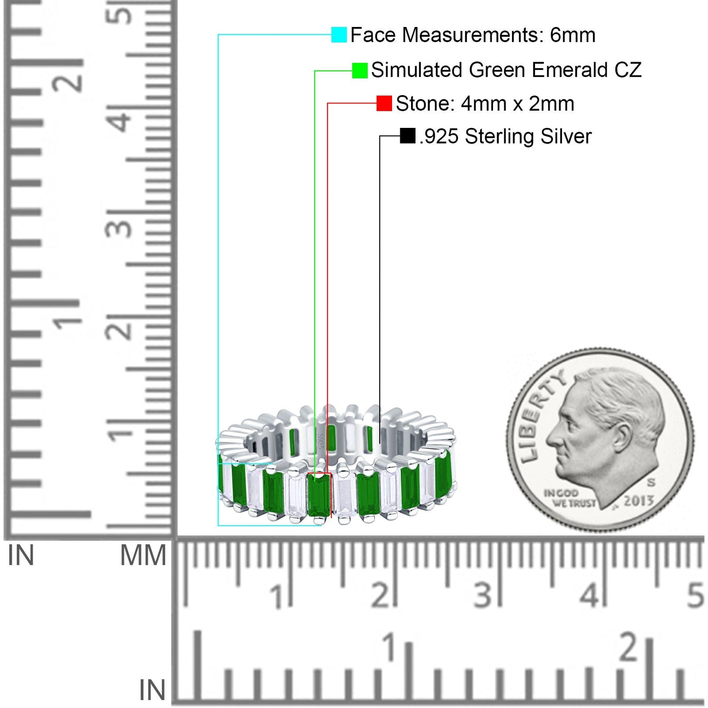 Emerald Cut Full Eternity Ring Green Emerald CZ