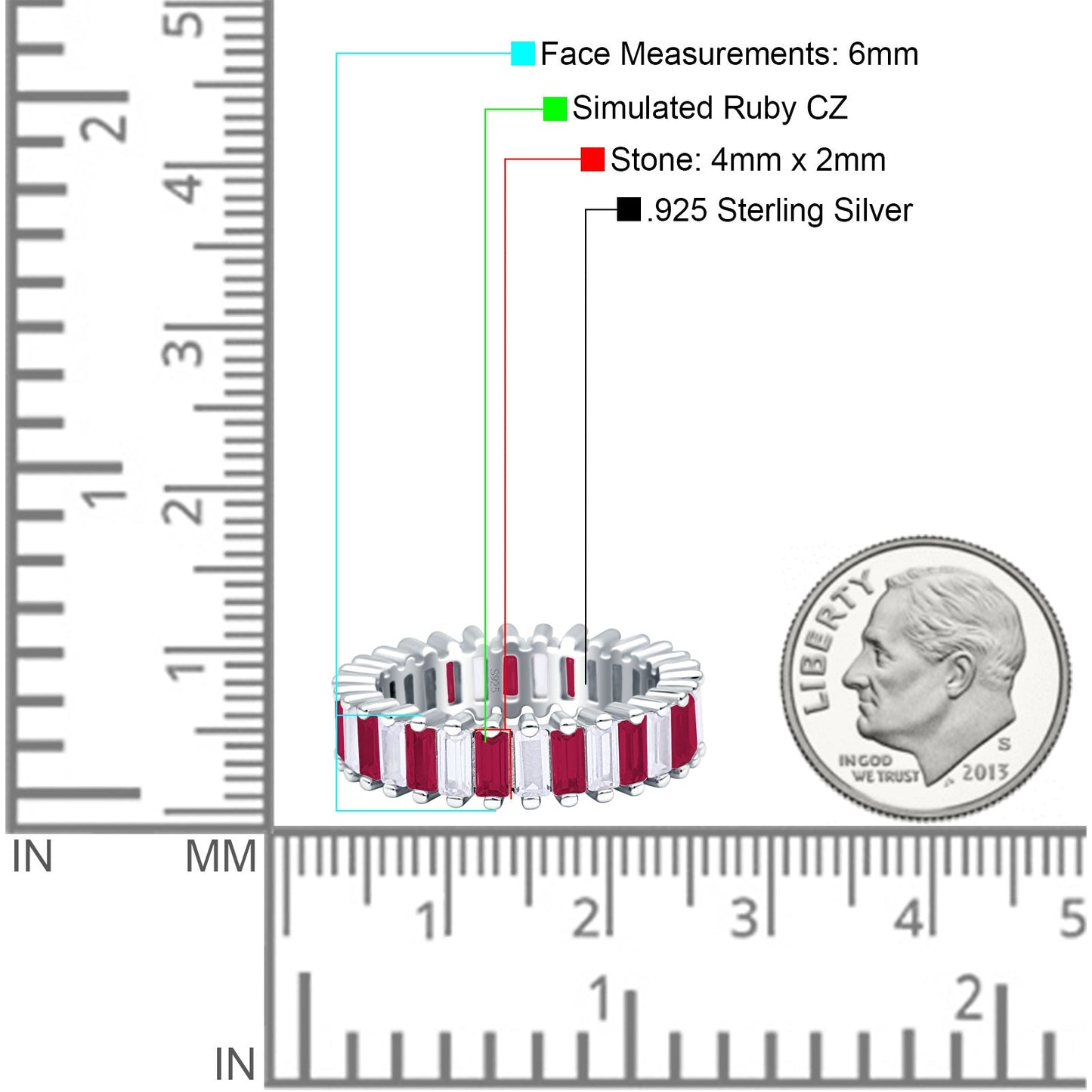 Emerald Cut Full Eternity Ring Ruby CZ