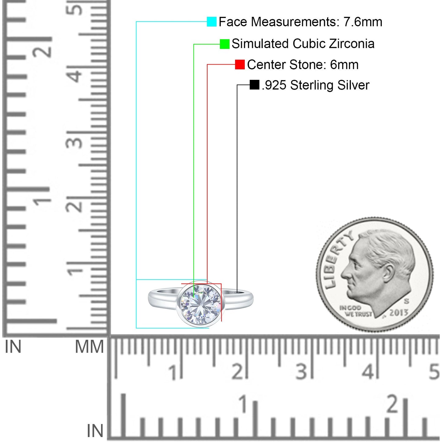 Bezel Set 6mm Round Cubic Zirconia Engagement Ring