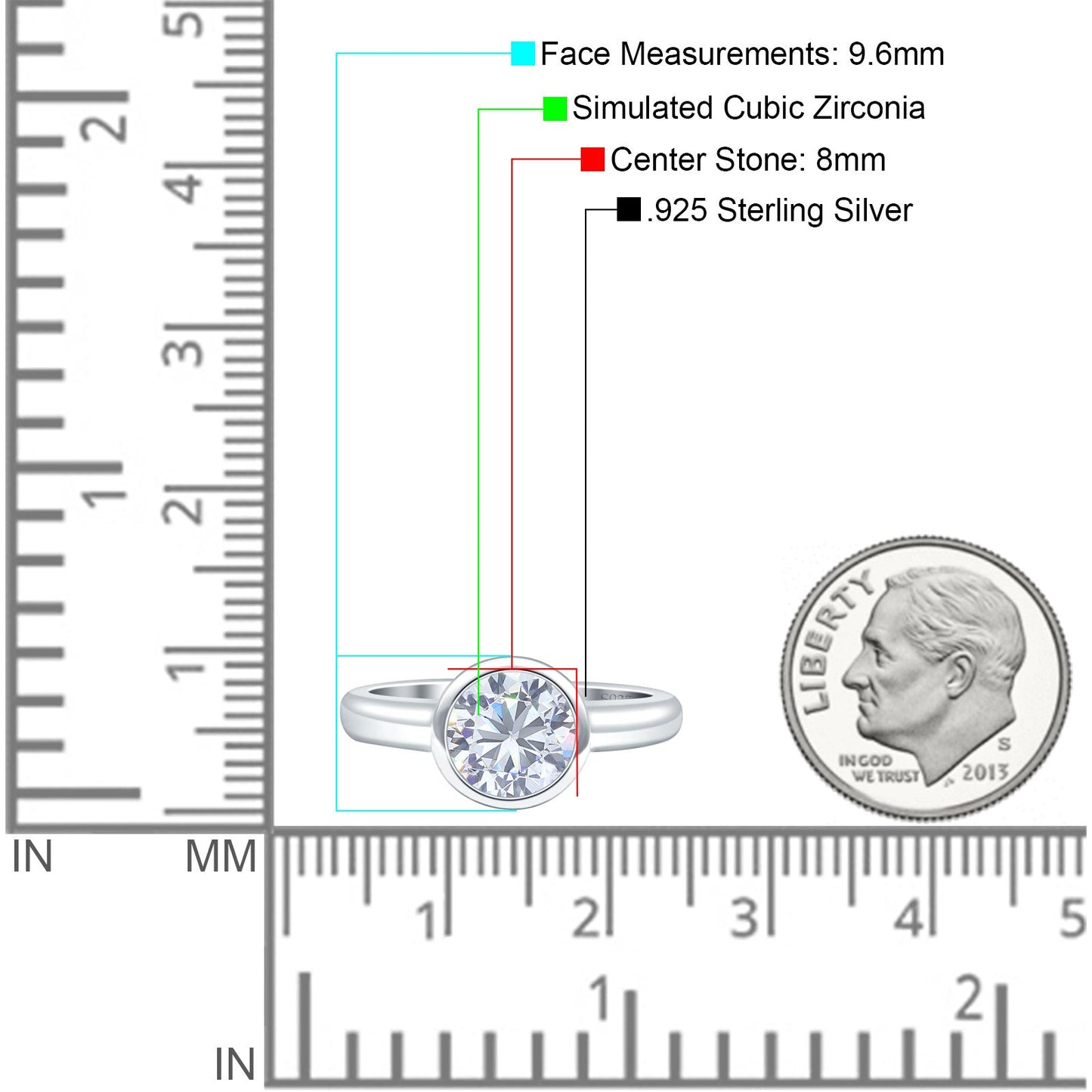 Bezel Set 8mm Round Cubic Zirconia Engagement Ring