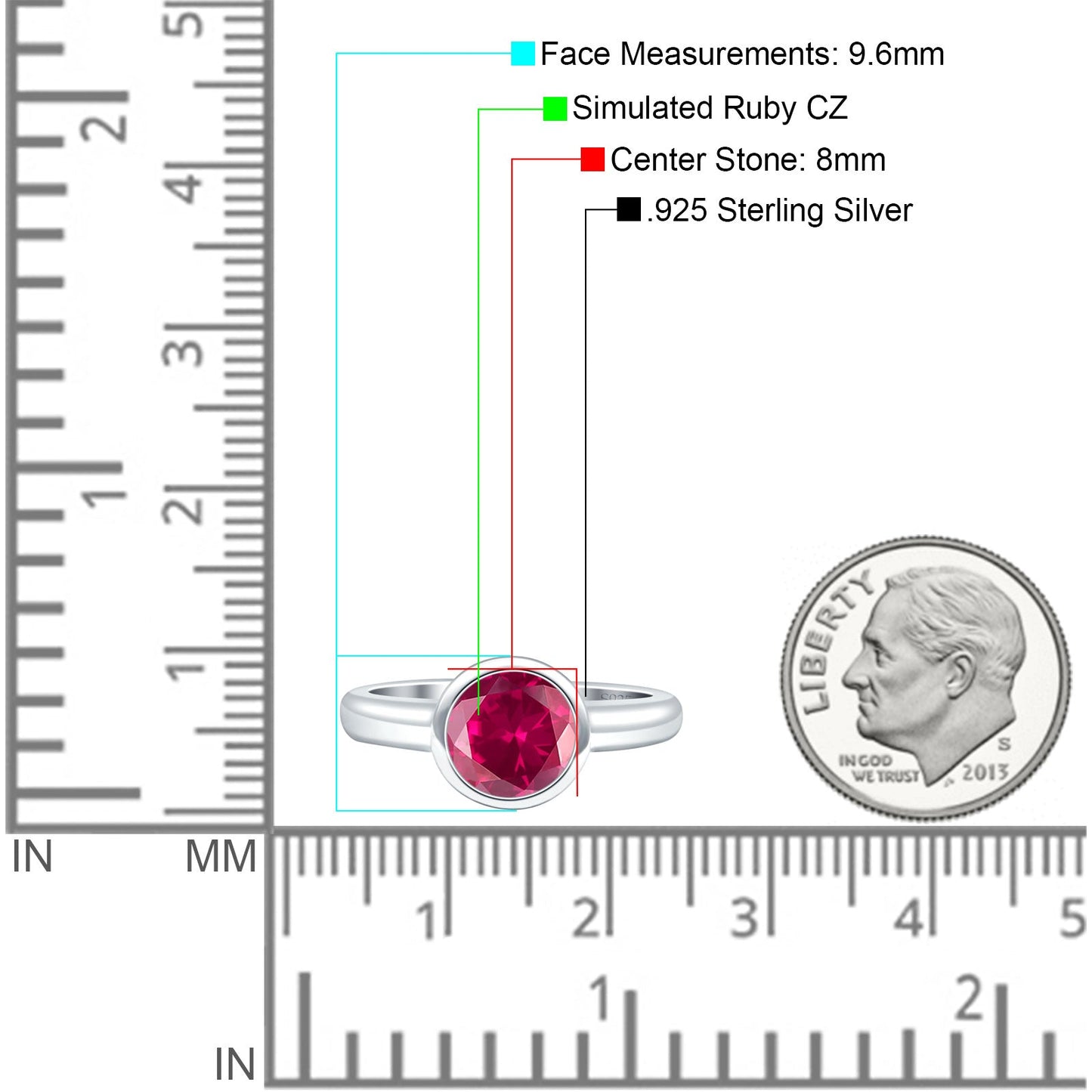 Bezel Set 8mm Round Simulated Ruby CZ Engagement Ring