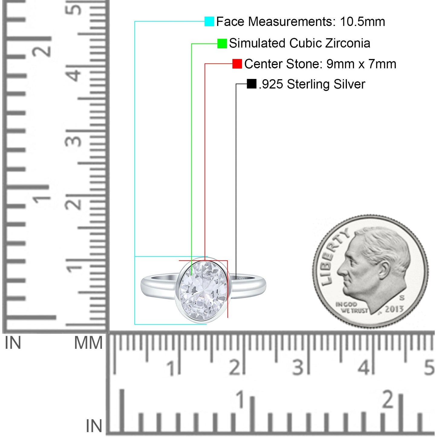 Bezel Set 9mmX7mm Oval Cubic Zirconia Engagement Ring