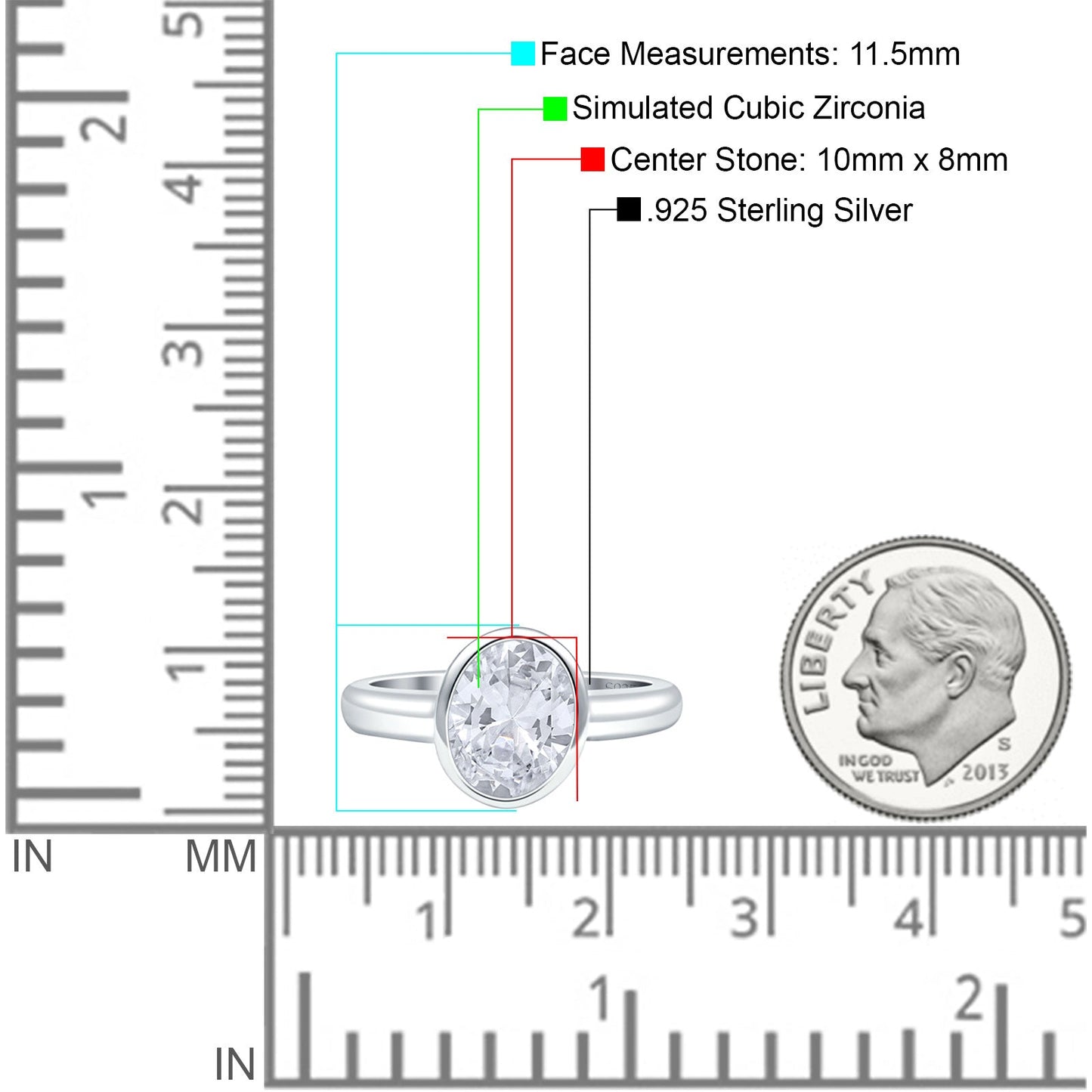 Bezel Set 10mmX8mm Oval Cubic Zirconia Engagement Ring